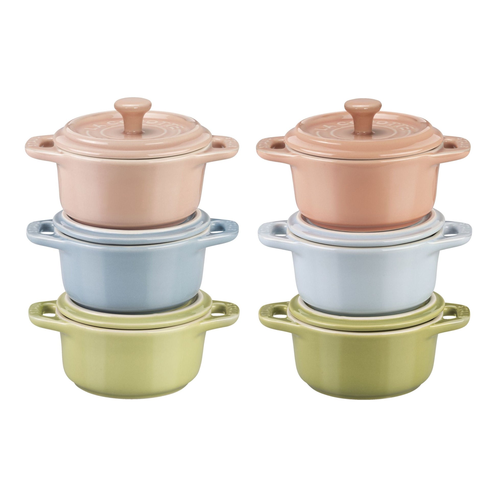 STAUB Ceramique 6 Piece Ceramic Cocotte Set Macaron, Mixed Colours-Cookware-DECOROLALA
