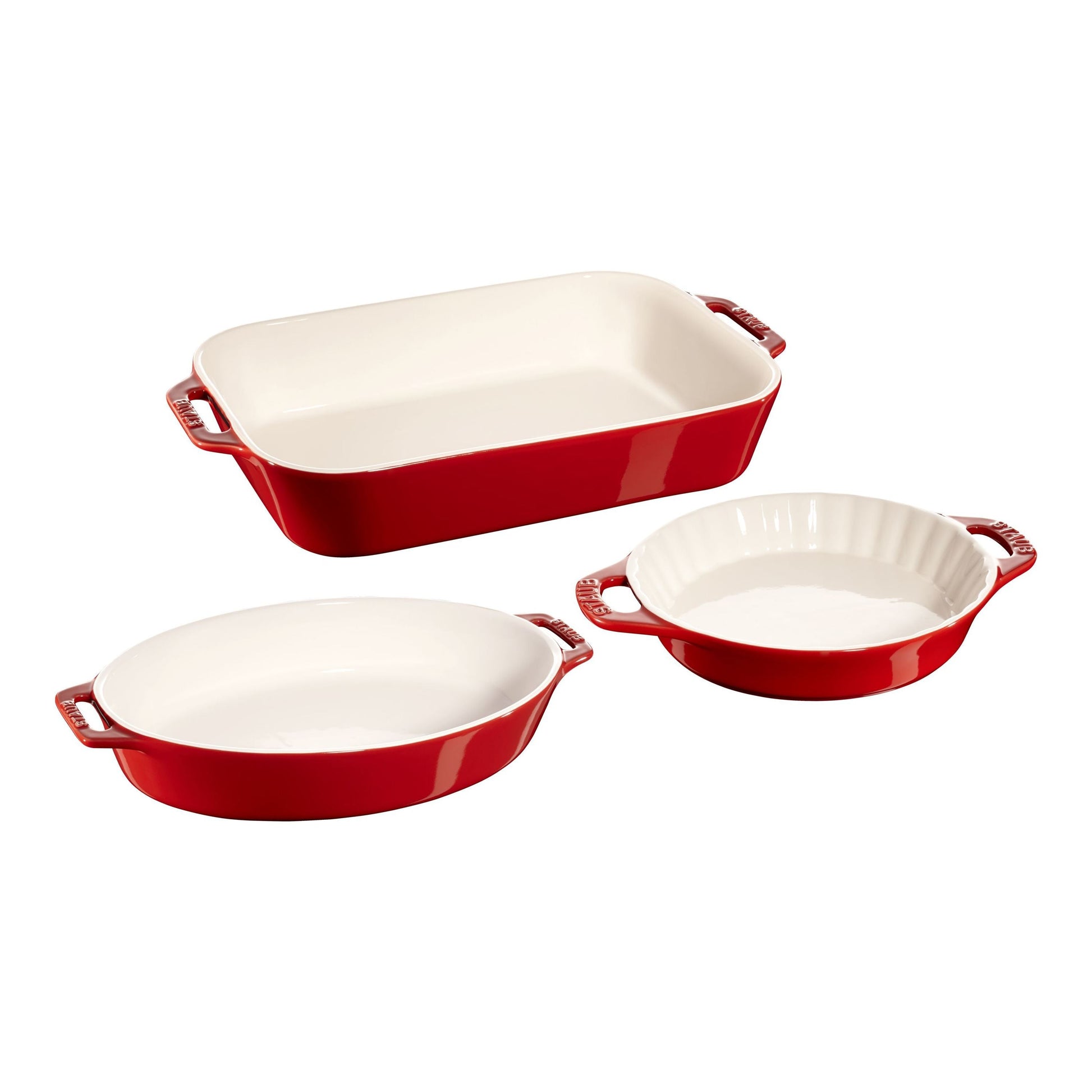 STAUB Ceramique Mixed Baking Dish Set Cherry 3 Piece-Bakeware Set-DECOROLALA