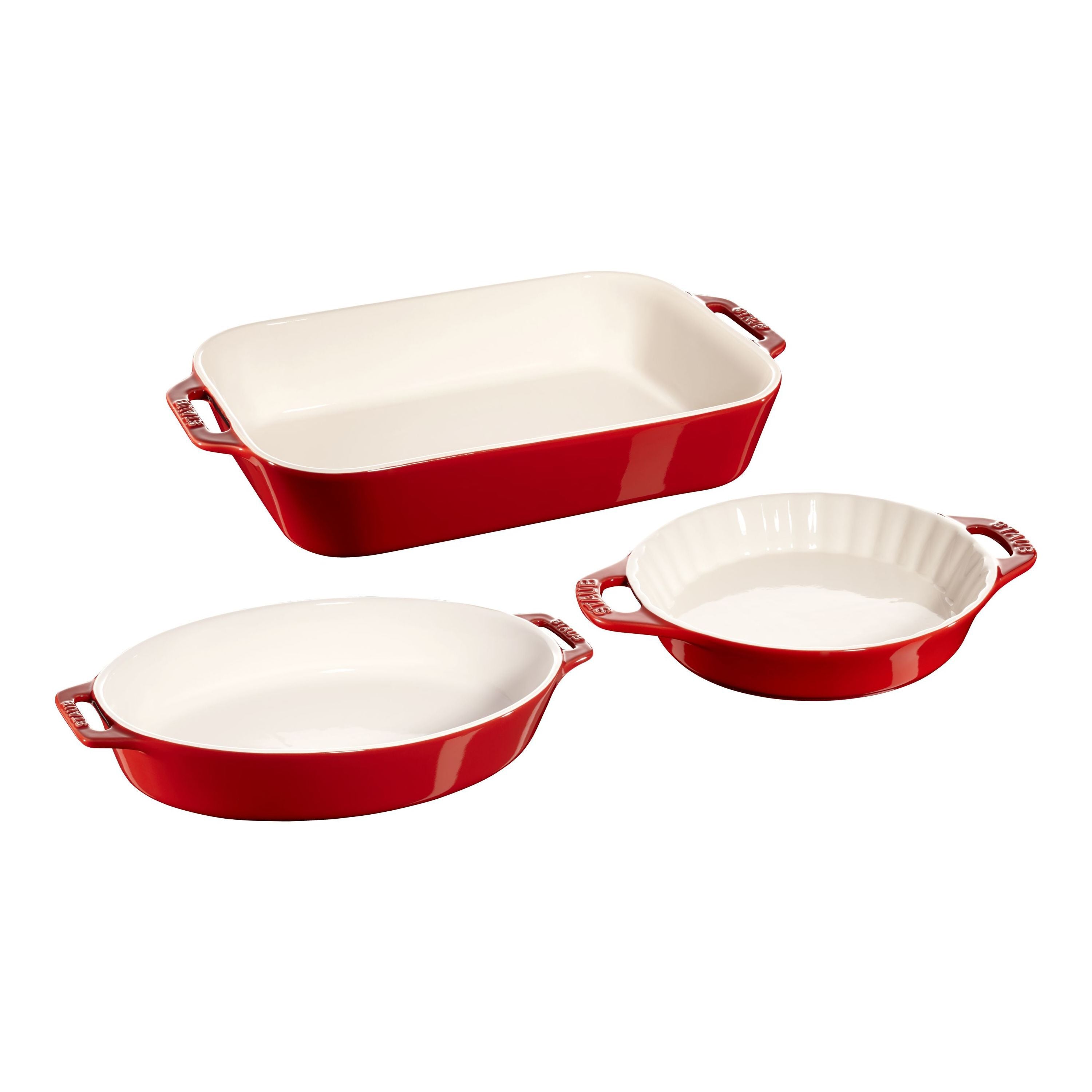 STAUB Ceramique Mixed Baking Dish Set Cherry 3 Piece-Bakeware Set-DECOROLALA