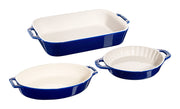 STAUB Ceramique Mixed Baking Dish Set Dark Blue 3 Piece-Bakeware Set-DECOROLALA