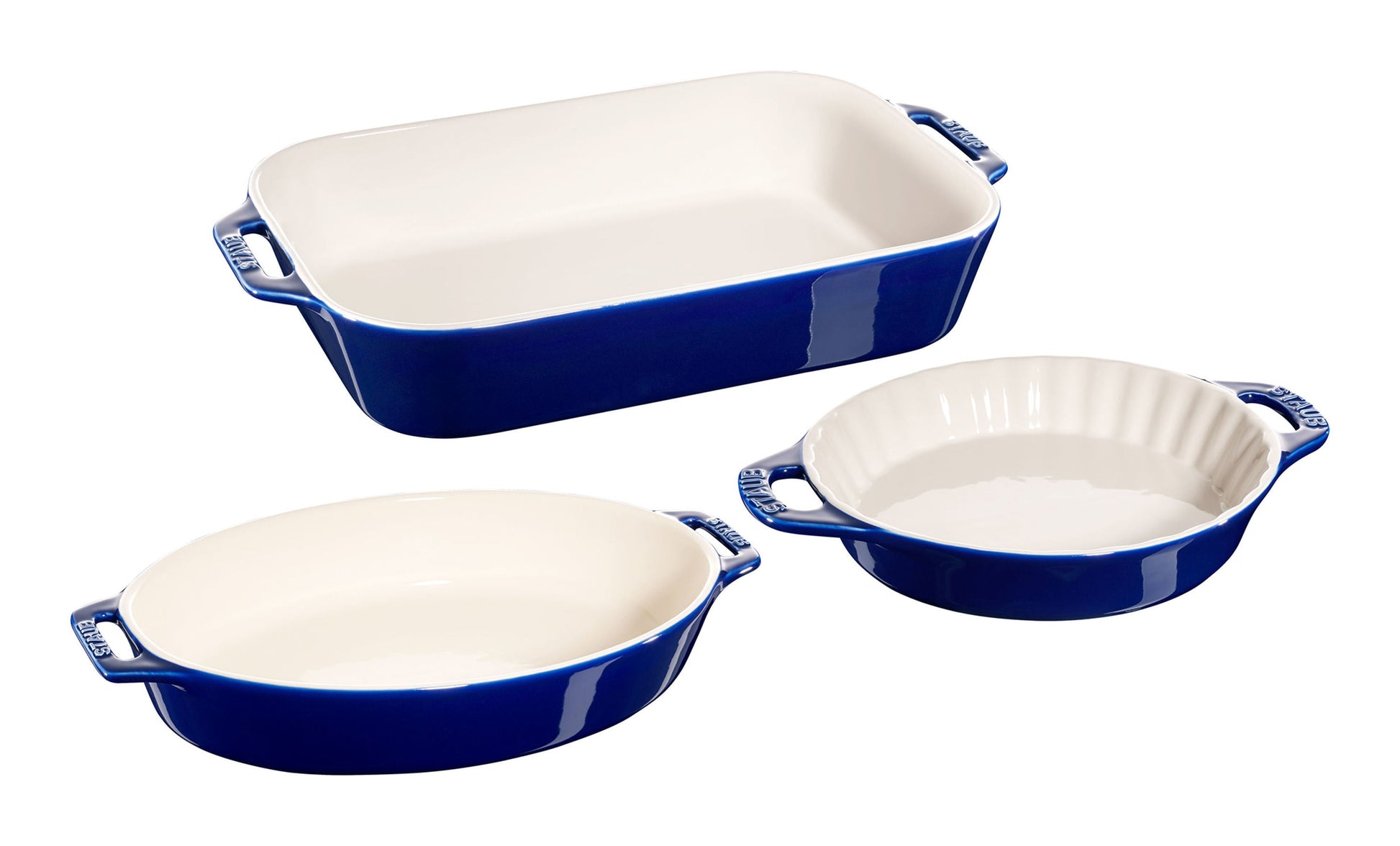 STAUB Ceramique Mixed Baking Dish Set Dark Blue 3 Piece-Bakeware Set-DECOROLALA
