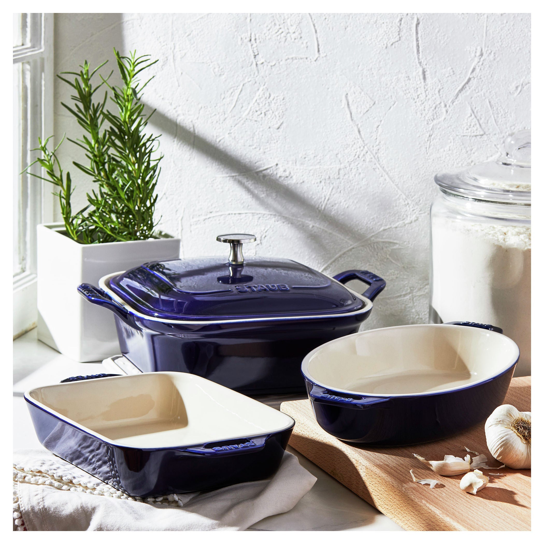 STAUB Ceramique Mixed Baking Dish Set Dark Blue 4 Piece-Bakeware Set-DECOROLALA