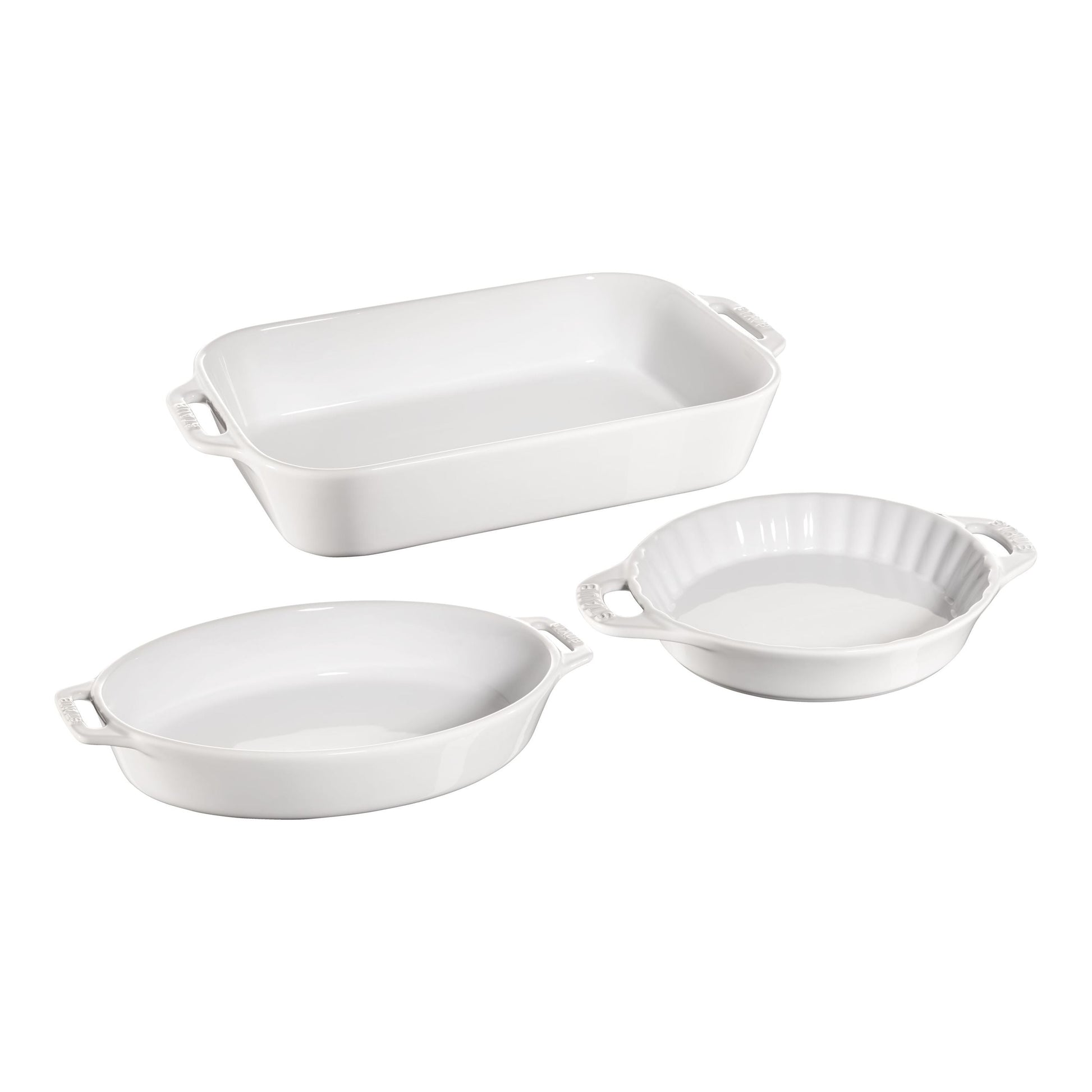 STAUB Ceramique Mixed Baking Dish Set White 3 Piece-Bakeware Set-DECOROLALA