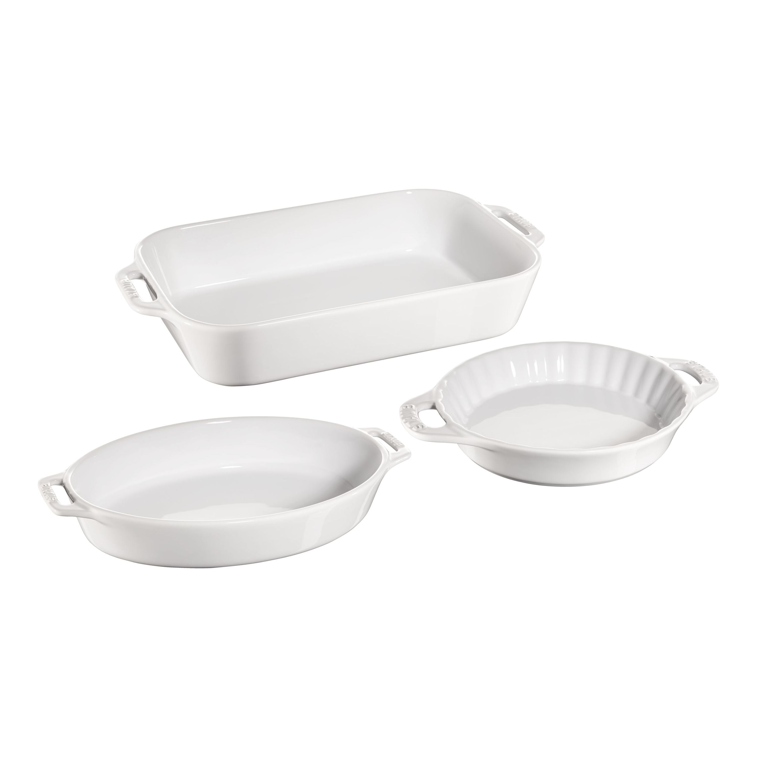 STAUB Ceramique Mixed Baking Dish Set White 3 Piece-Bakeware Set-DECOROLALA