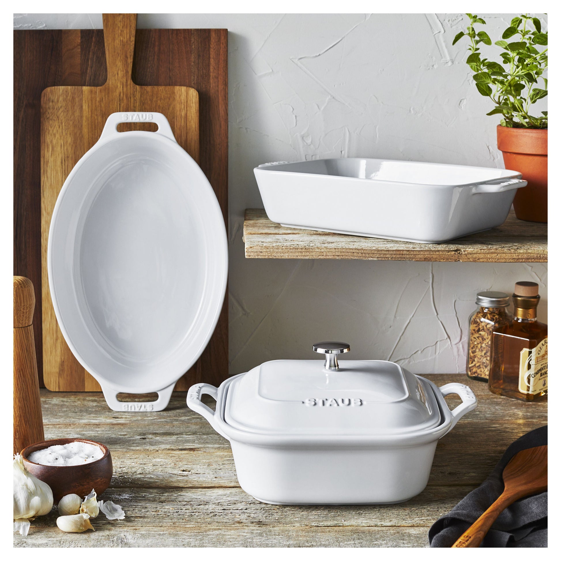 STAUB Ceramique Mixed Baking Dish Set White 4 Piece-Bakeware Set-DECOROLALA