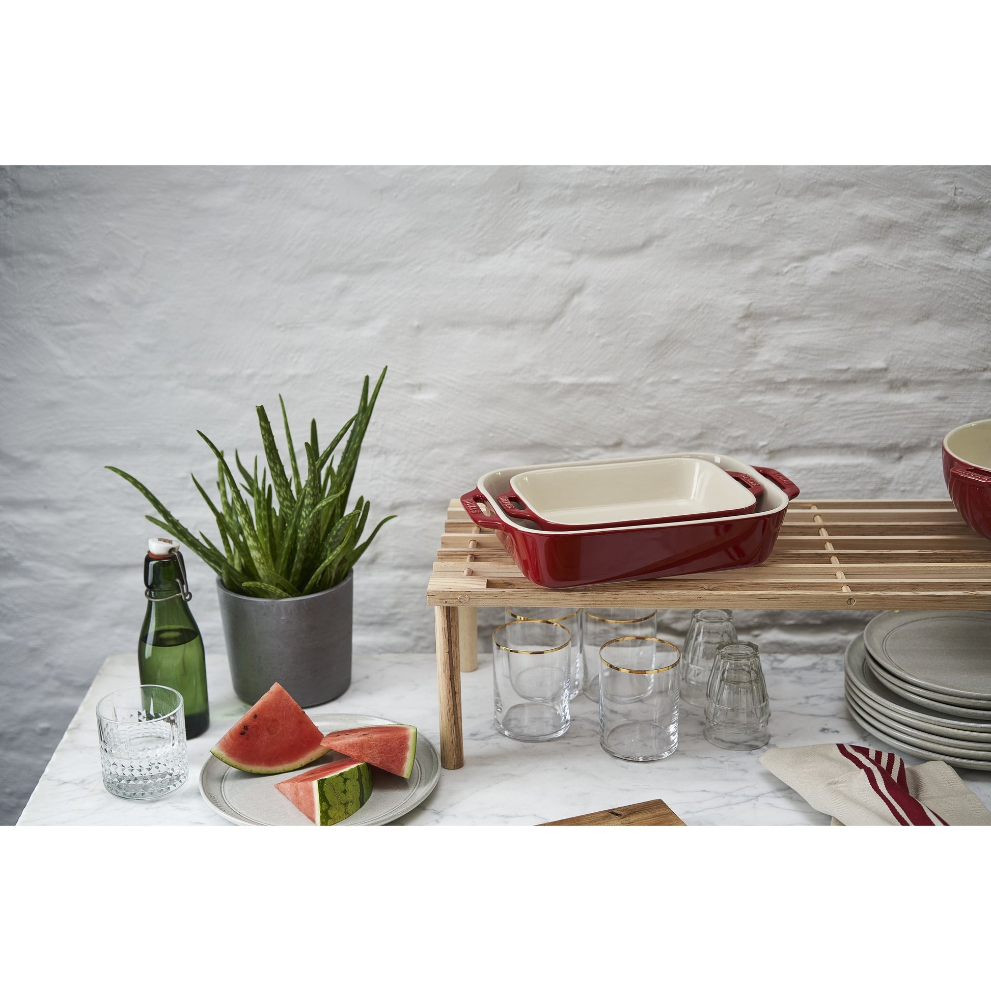 STAUB Ceramique Rectangular Baking Dish Set Cherry 2pc-Bakeware-DECOROLALA