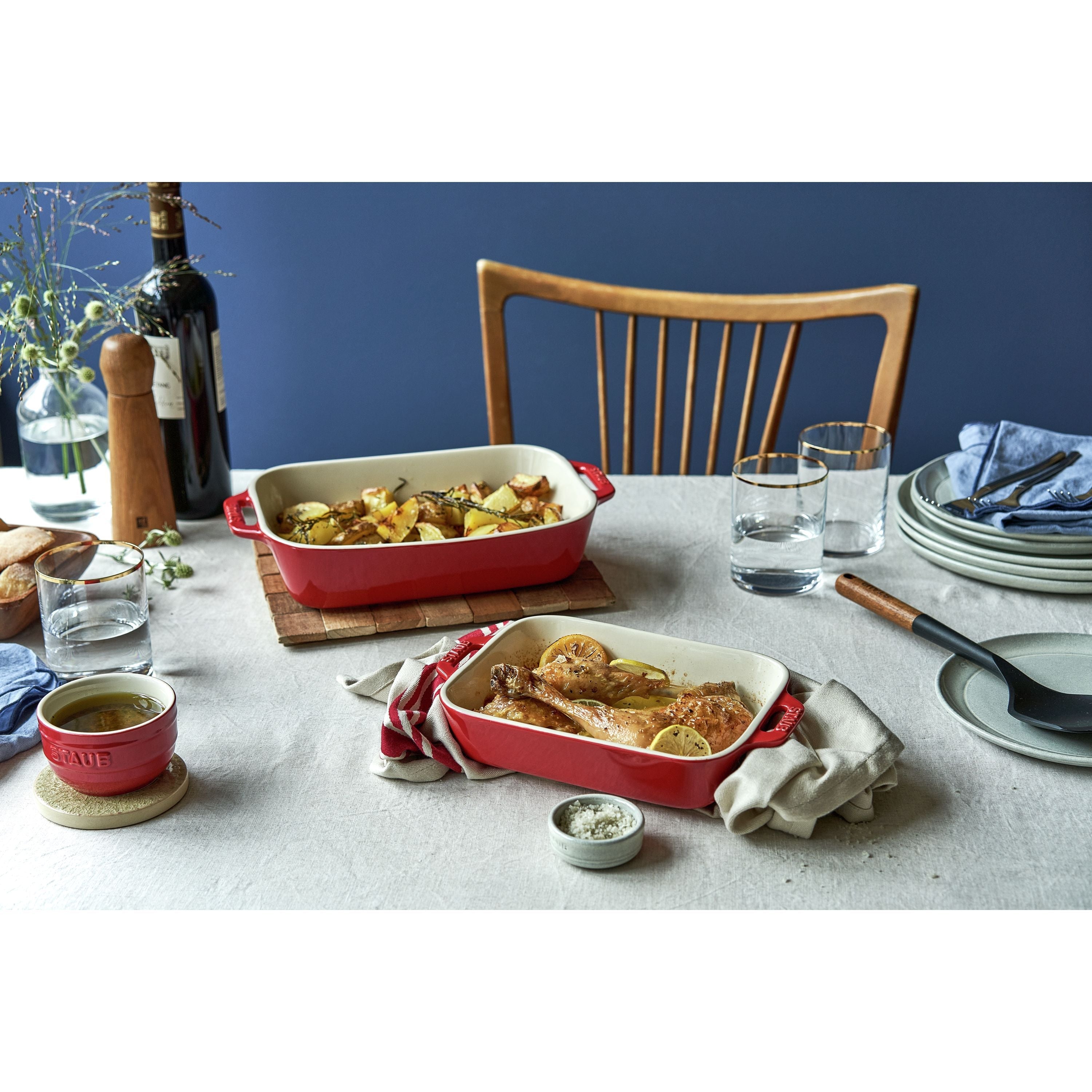 STAUB Ceramique Rectangular Baking Dish Set Cherry 2pc-Bakeware-DECOROLALA