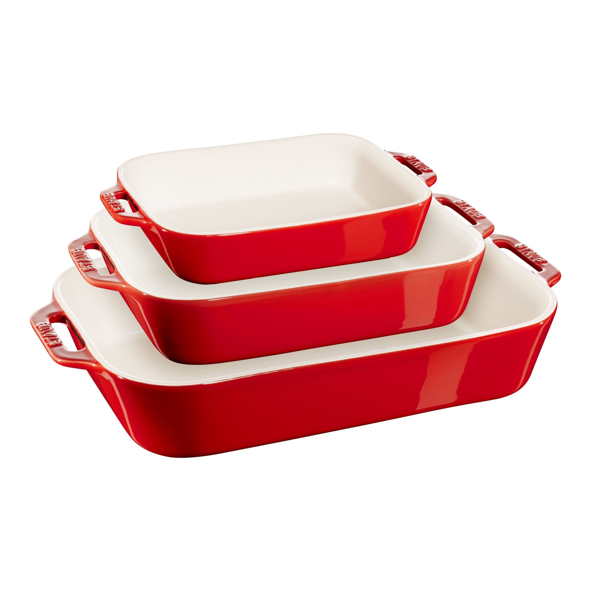STAUB Ceramique Rectangular Baking Dish Set Cherry 3 Piece-Bakeware Set-DECOROLALA