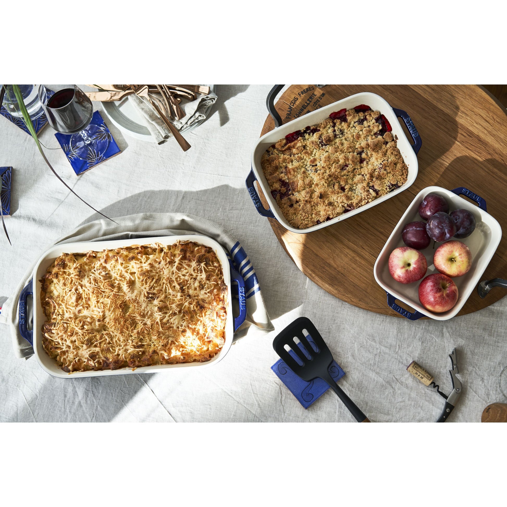 STAUB Ceramique Rectangular Baking Dish Set Dark Blue 3 Piece-Bakeware-DECOROLALA