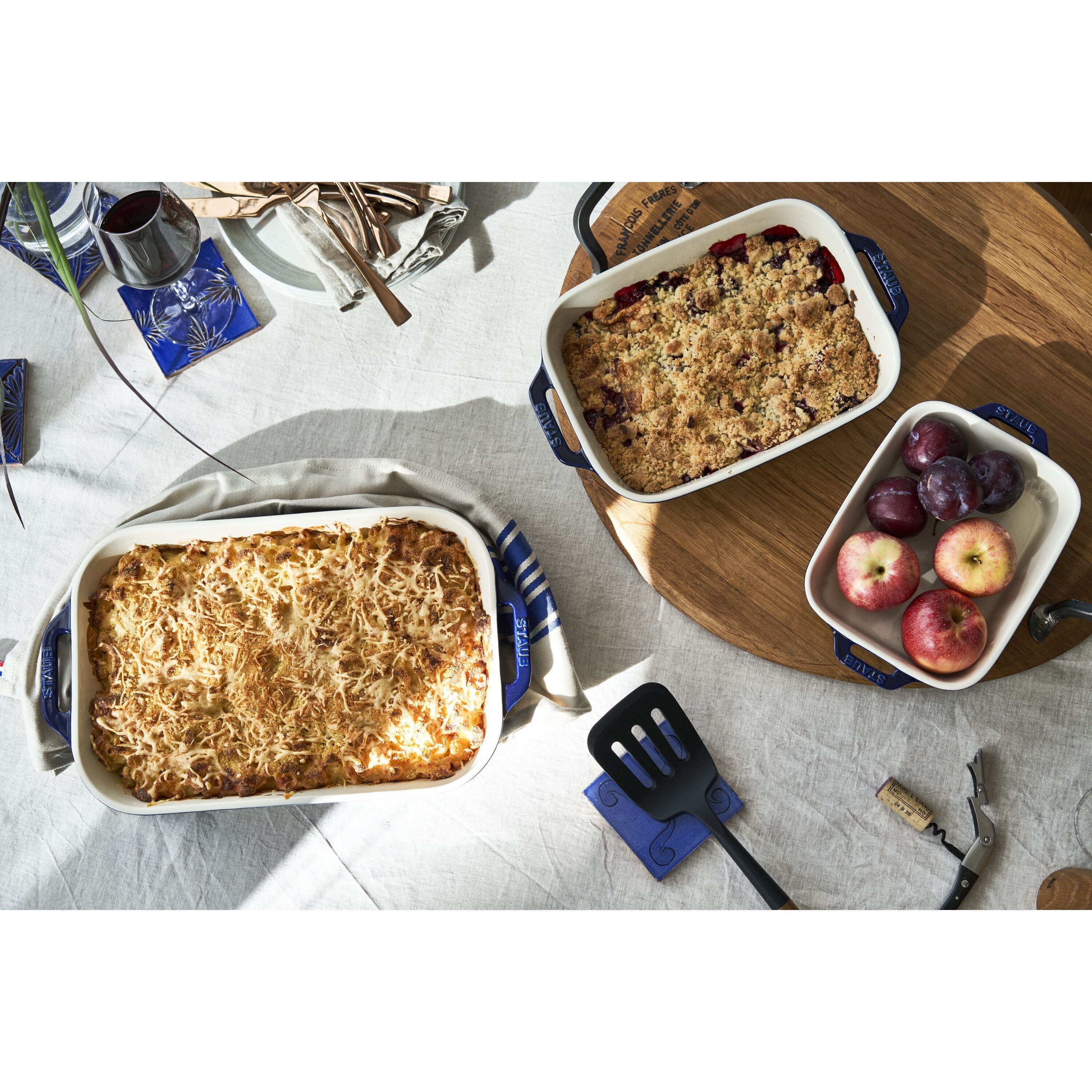 STAUB Ceramique Rectangular Baking Dish Set Dark Blue 3 Piece-Bakeware-DECOROLALA