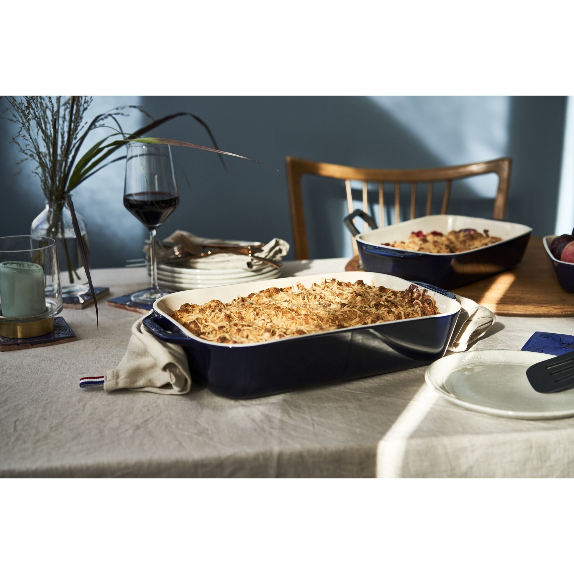 STAUB Ceramique Rectangular Baking Dish Set Dark Blue 3 Piece-Bakeware-DECOROLALA