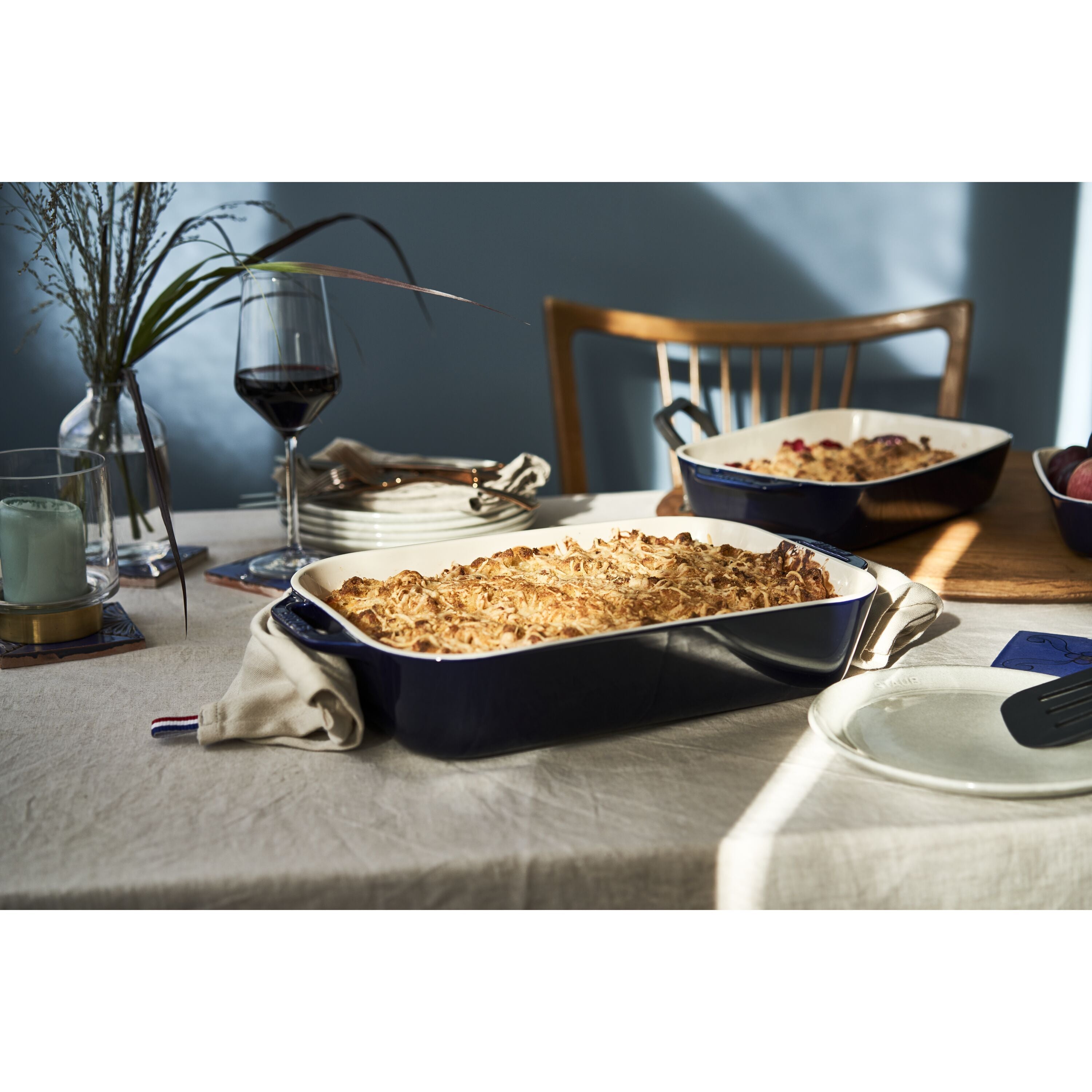 STAUB Ceramique Rectangular Baking Dish Set Dark Blue 3 Piece-Bakeware-DECOROLALA
