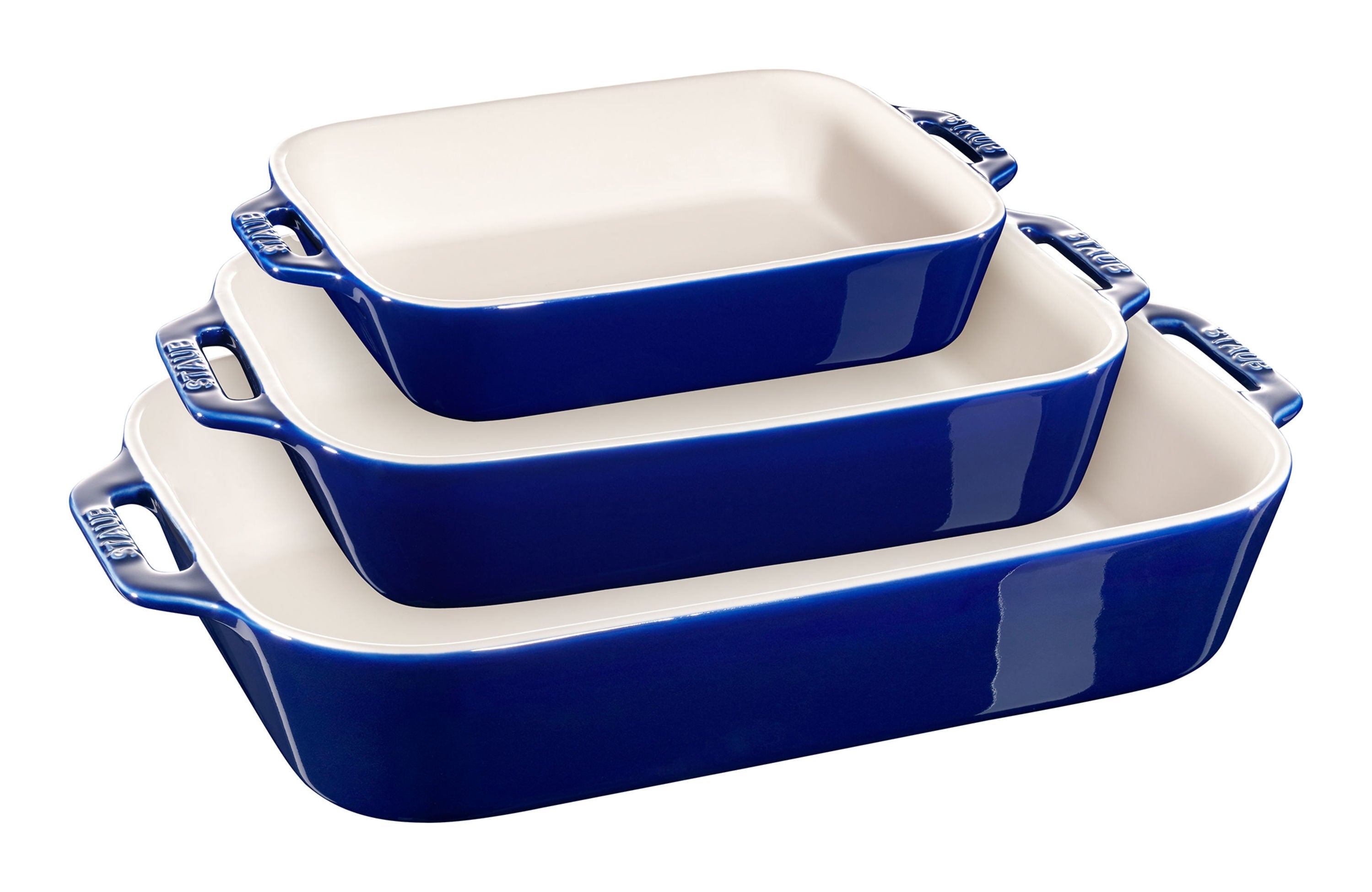 STAUB Ceramique Rectangular Baking Dish Set Dark Blue 3 Piece-Bakeware-DECOROLALA