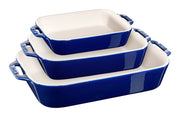 STAUB Ceramique Rectangular Baking Dish Set Dark Blue 3 Piece-Bakeware-DECOROLALA