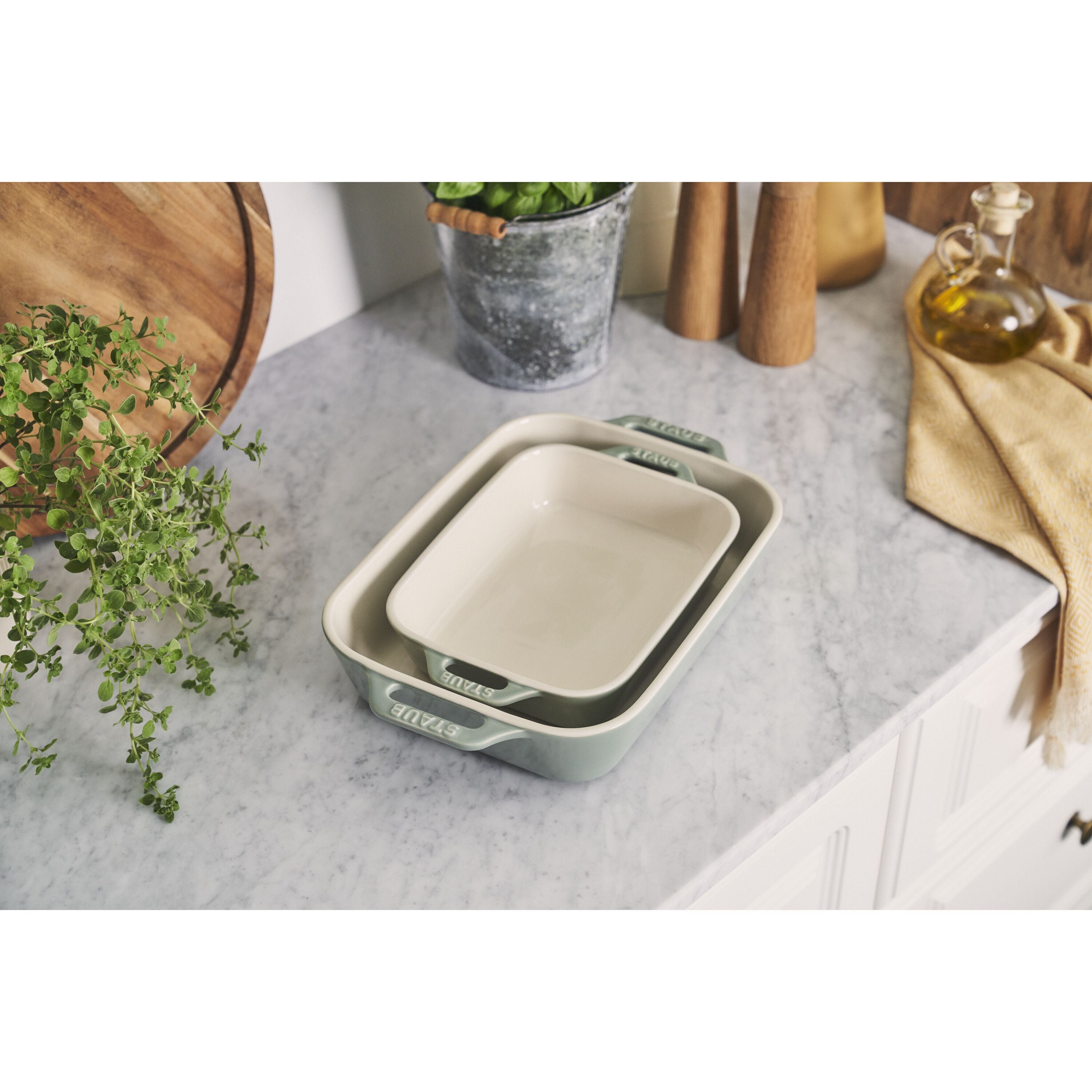 STAUB Ceramique Rectangular Baking Dish Set Eucalyptus 2 Piece-Bakeware-DECOROLALA