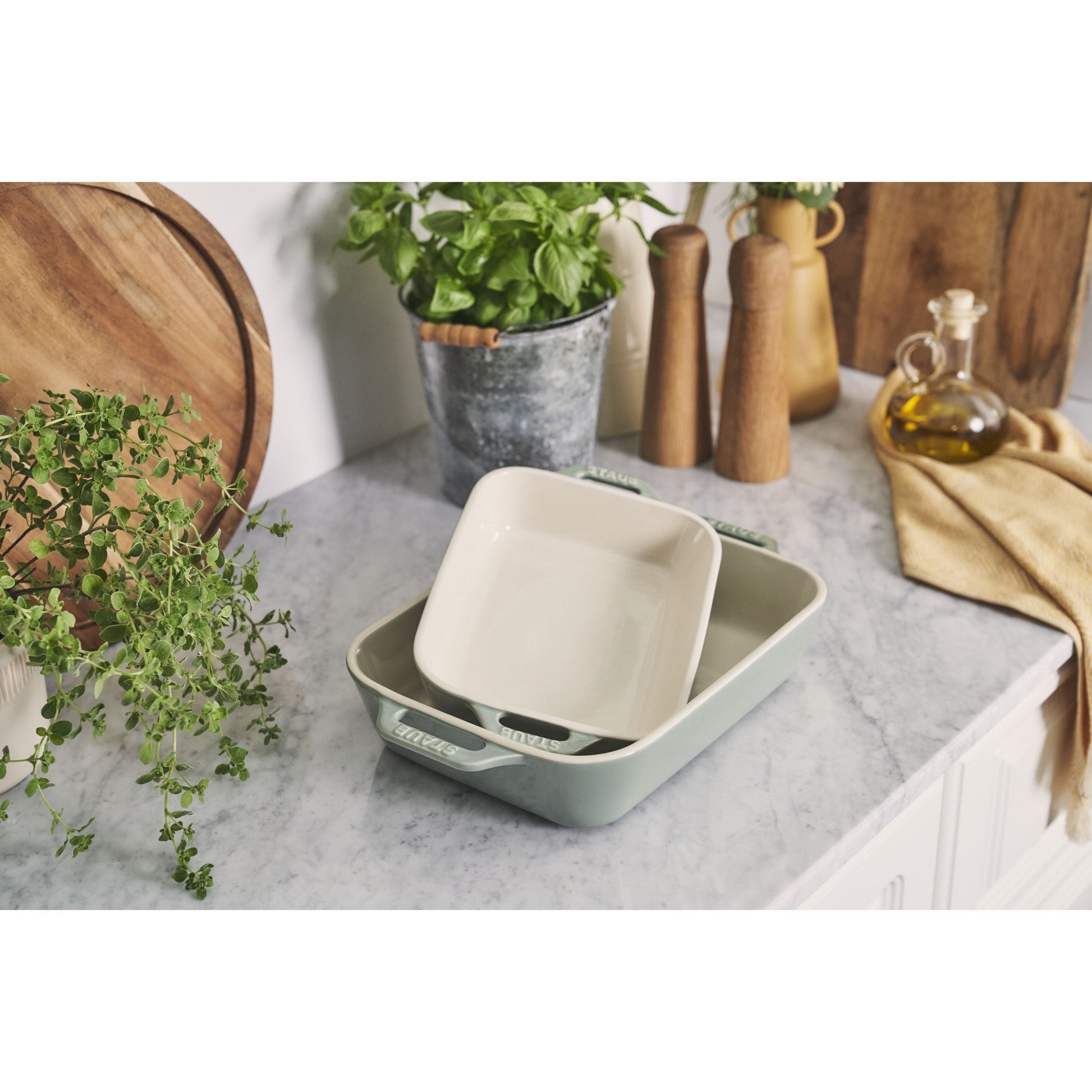 STAUB Ceramique Rectangular Baking Dish Set Eucalyptus 2 Piece-Bakeware-DECOROLALA
