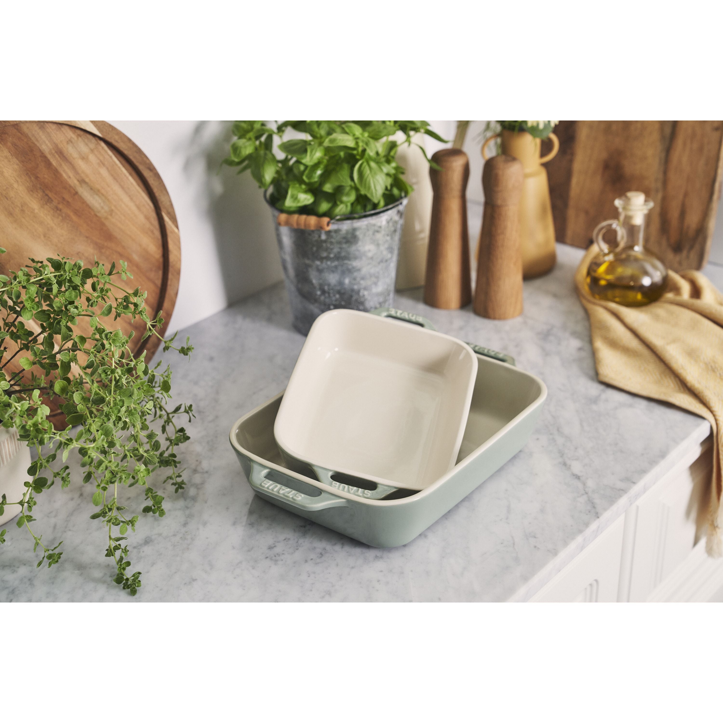 STAUB Ceramique Rectangular Baking Dish Set Eucalyptus 2 Piece-Bakeware-DECOROLALA