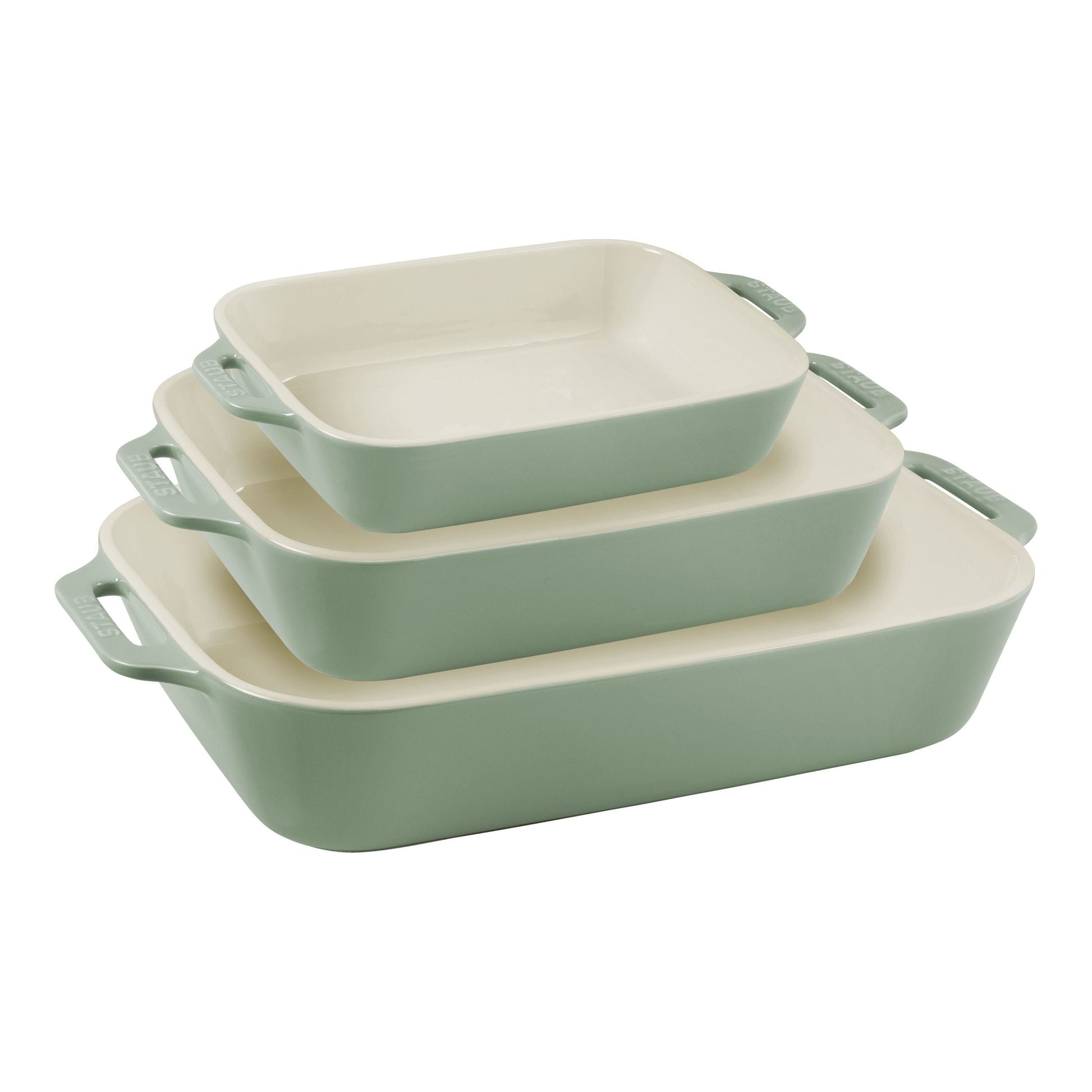 STAUB Ceramique Rectangular Baking Dish Set Eucalyptus 3 Piece-Bakeware Set-DECOROLALA