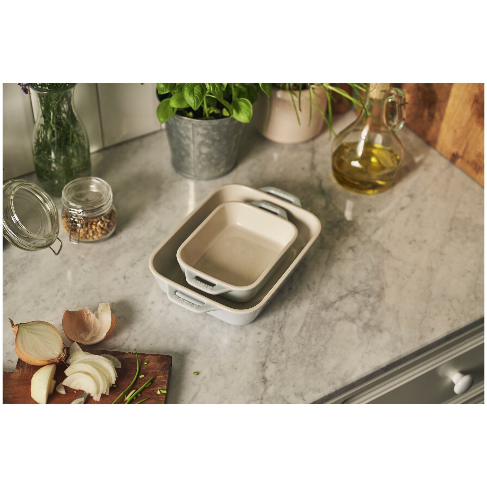 STAUB Ceramique Rectangular Baking Dish Set Light Blue 2 Piece-Bakeware Set-DECOROLALA