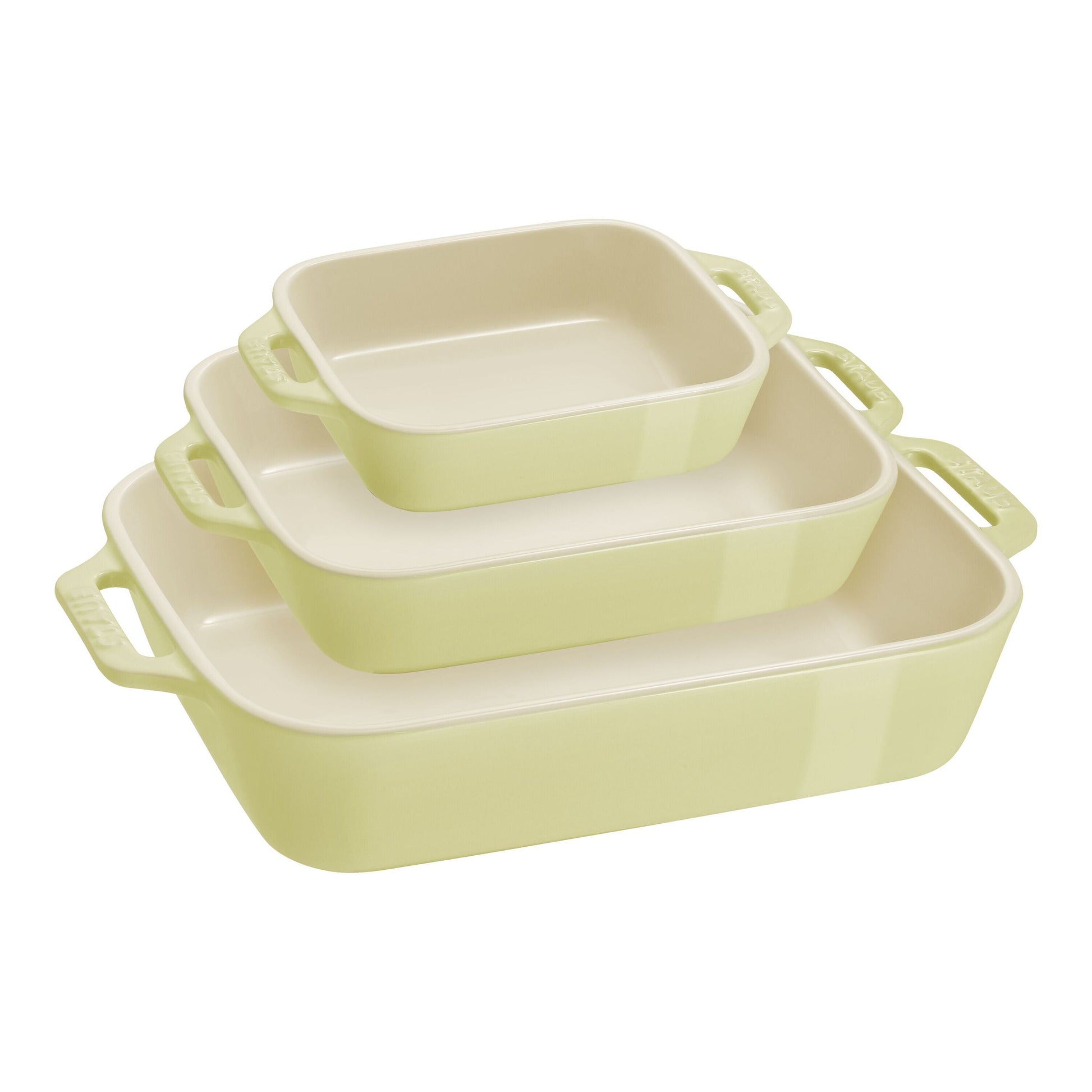 STAUB Ceramique Rectangular Baking Dish Set Macaron Light Green 3 Piece-Bakeware Set-DECOROLALA