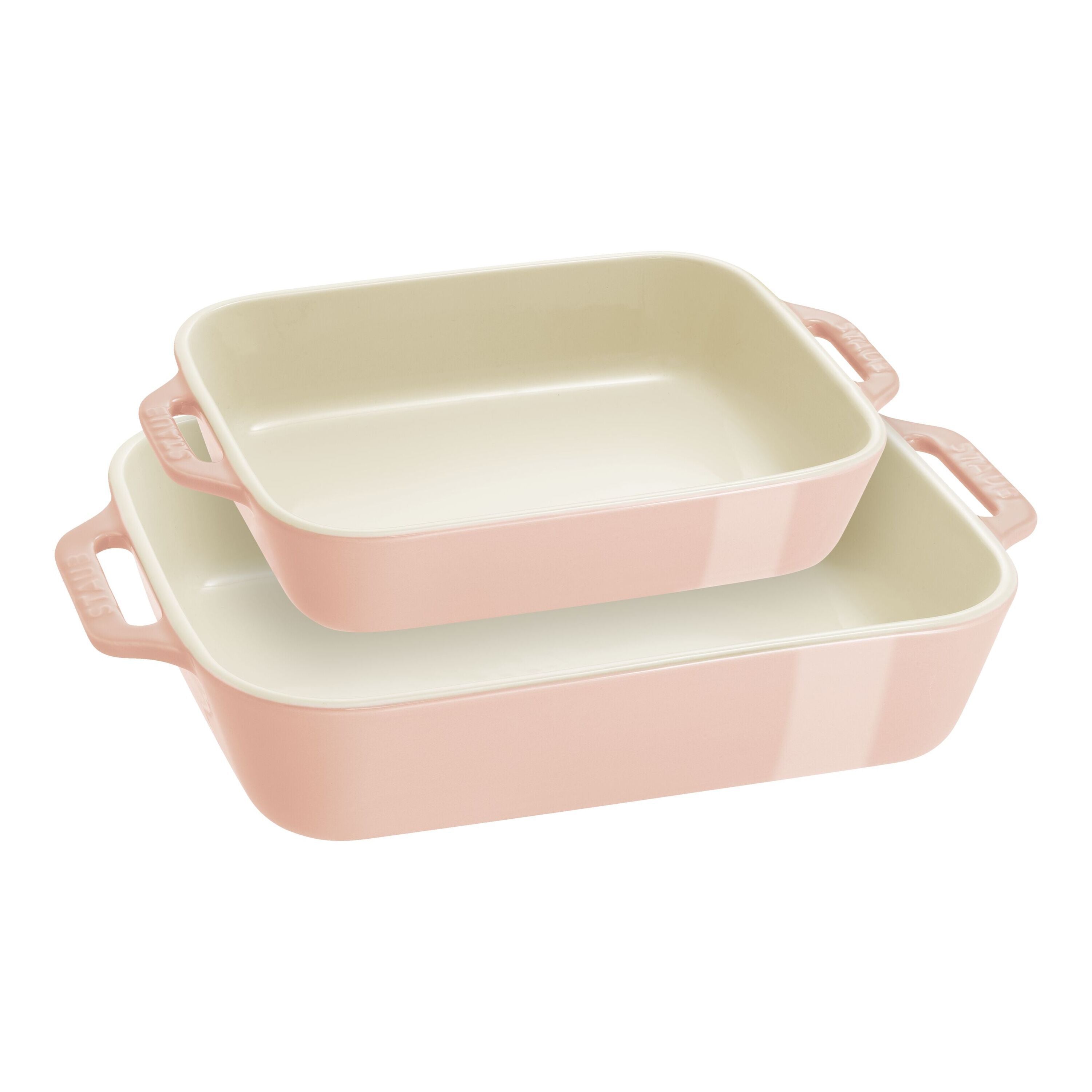 STAUB Ceramique Rectangular Baking Dish Set Macaron Light Pink 2 Piece-Bakeware Set-DECOROLALA