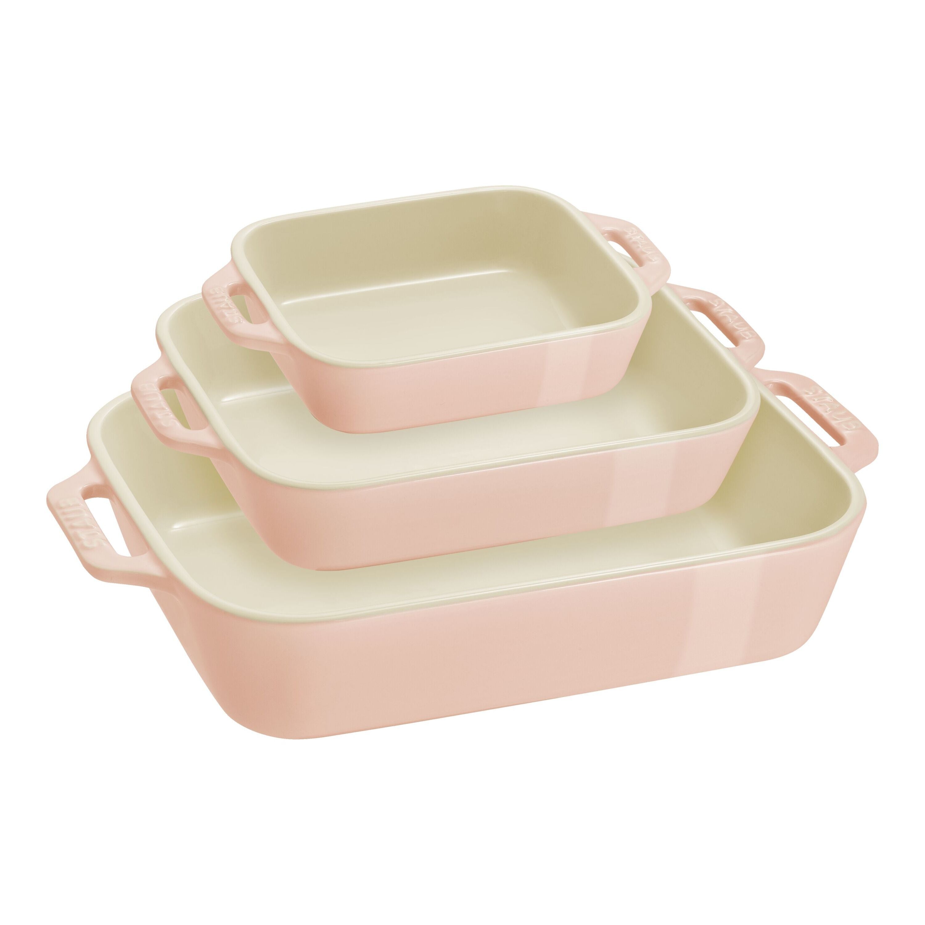 STAUB Ceramique Rectangular Baking Dish Set Macaron Light Pink 3 Piece-Bakeware Set-DECOROLALA