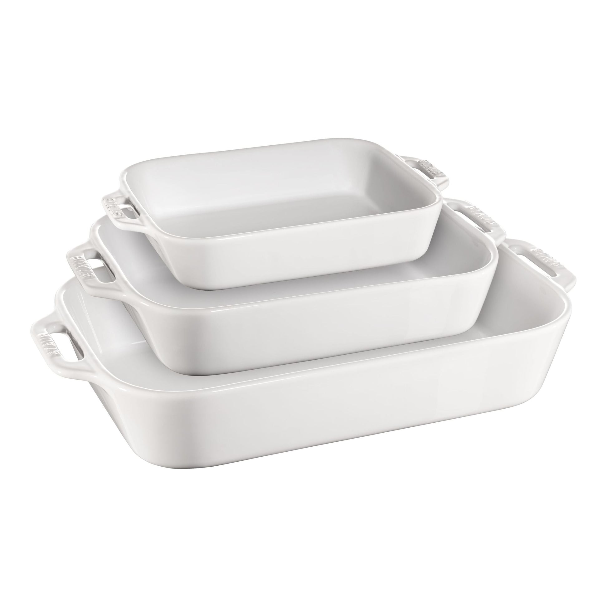 STAUB Ceramique Rectangular Baking Dish Set White 3 Piece-Bakeware-DECOROLALA