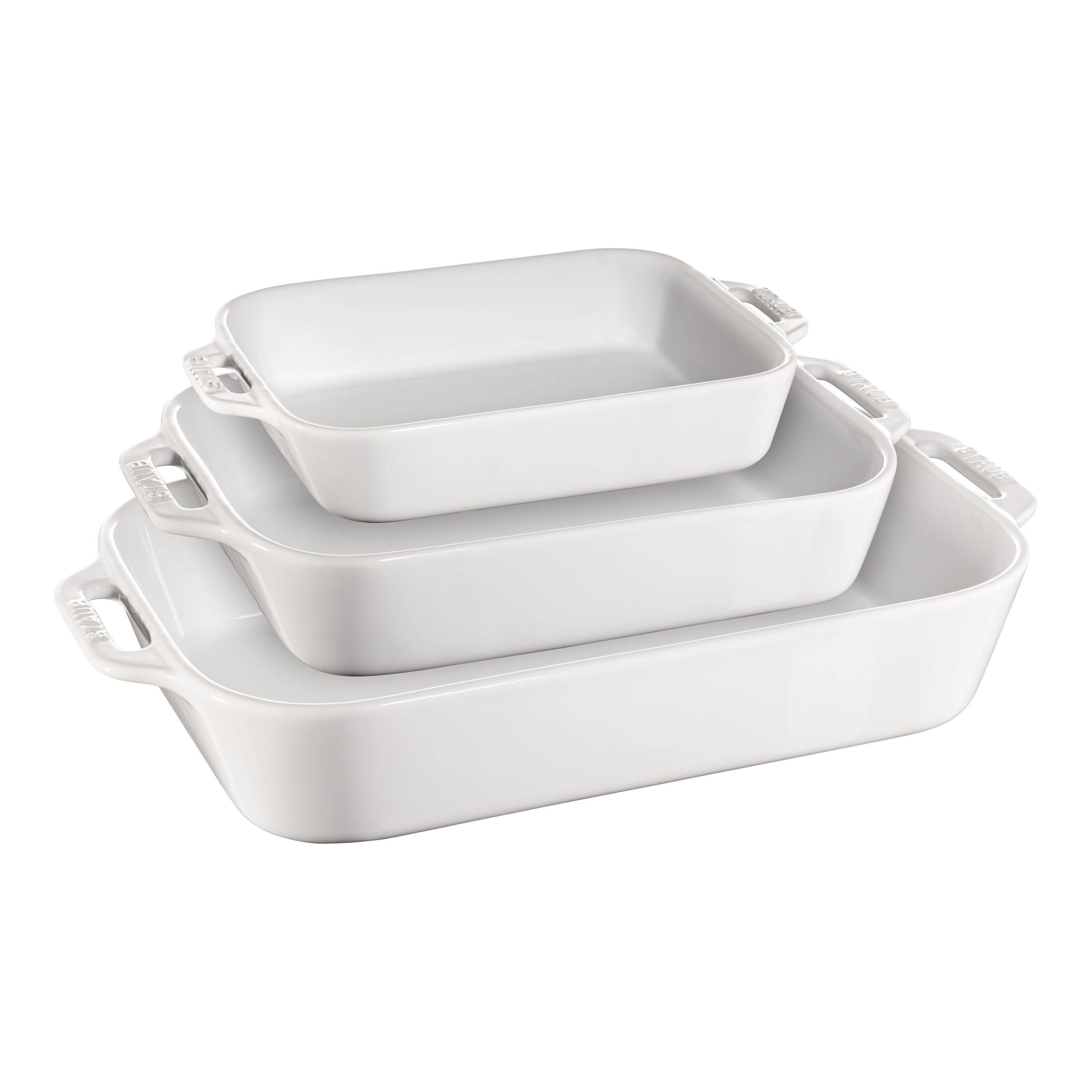STAUB Ceramique Rectangular Baking Dish Set White 3 Piece-Bakeware-DECOROLALA