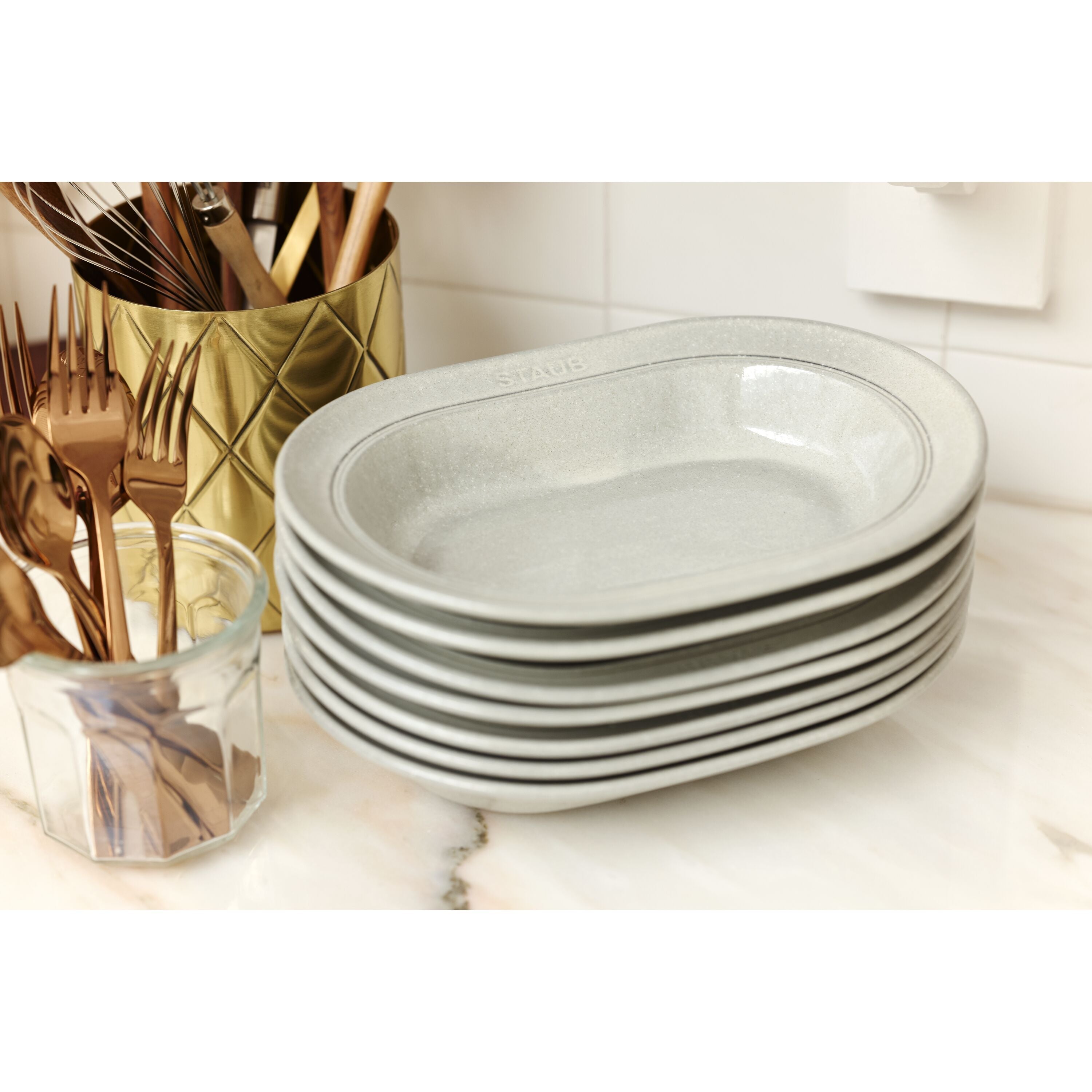 STAUB Dining Line 25 cm Ceramic Oval Serving Dish, White-Serveware-DECOROLALA