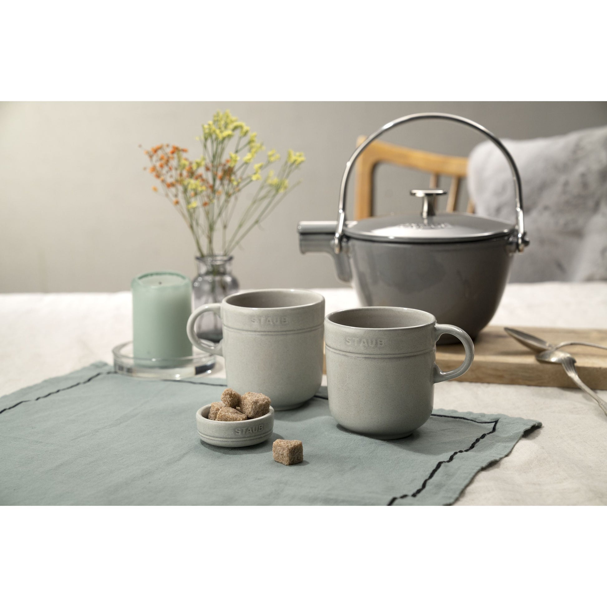 STAUB Dining Line 4 Piece Ceramic Condiment Bowl Set, White Truffle-Dinnerware-DECOROLALA