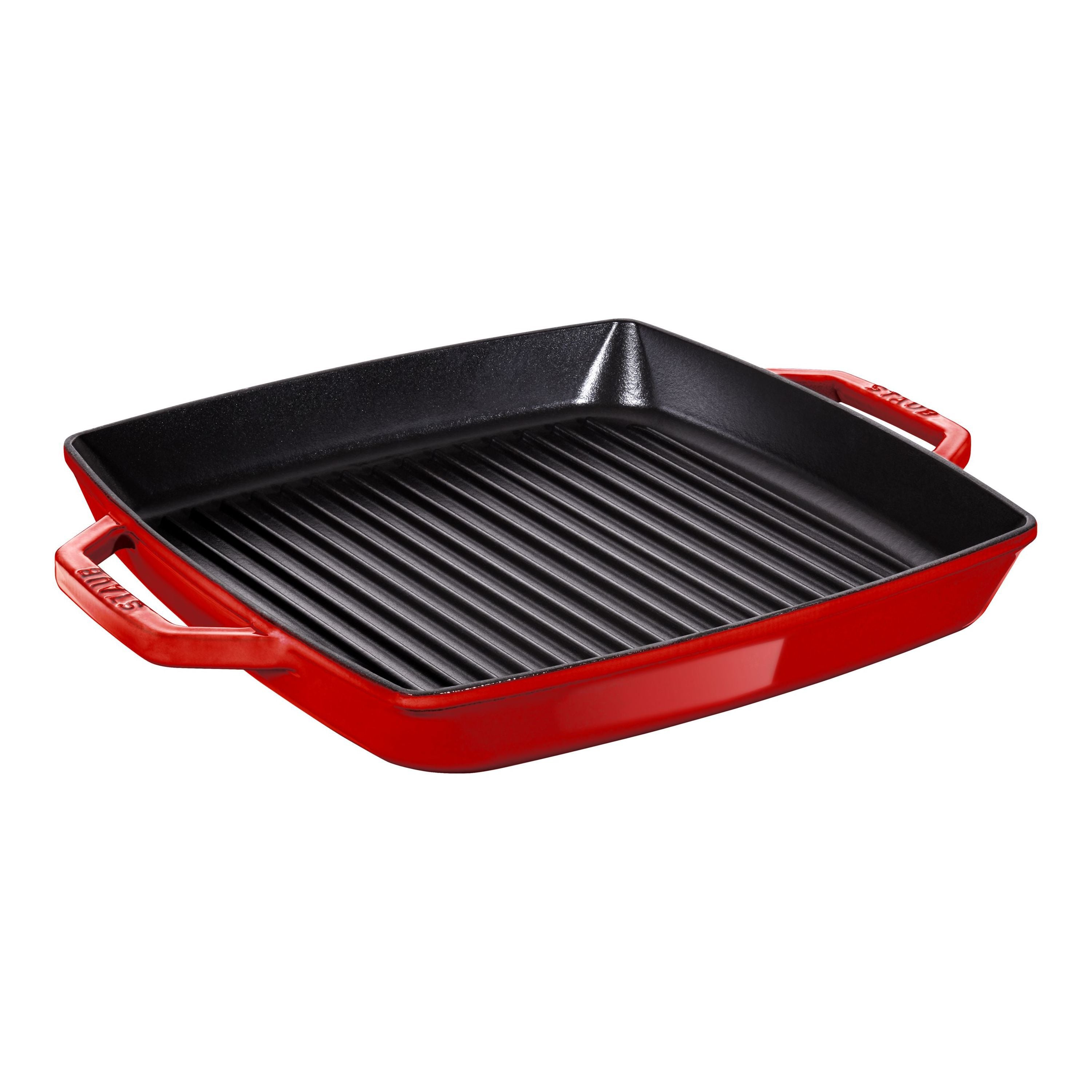 STAUB Grill Pans 28 cm / 11 inch Cast Iron Square Grill Pan, Cherry-11 Inch-DECOROLALA