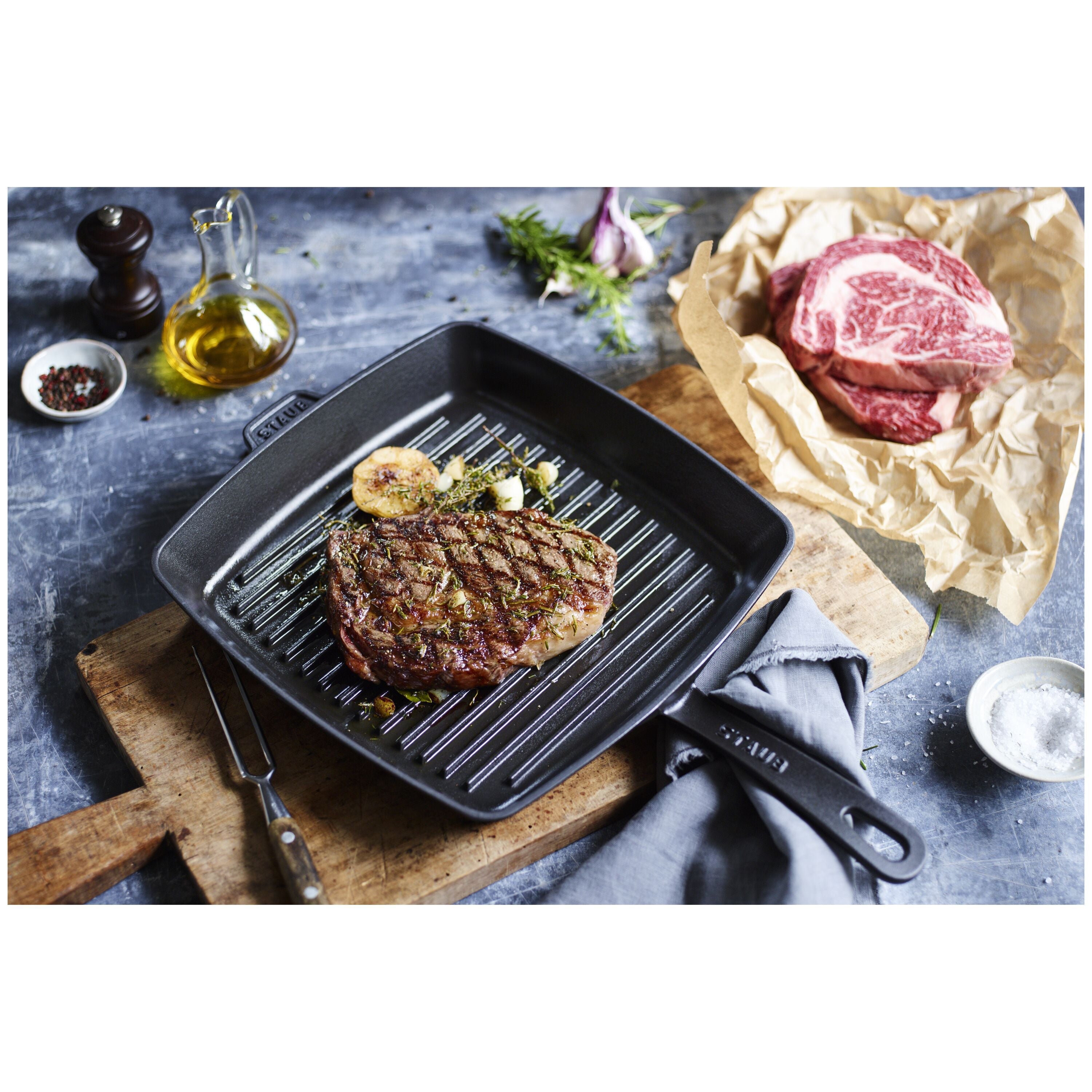 STAUB Grill Pans 30 cm Cast Iron Square American Grill, Black-12 Inch-DECOROLALA