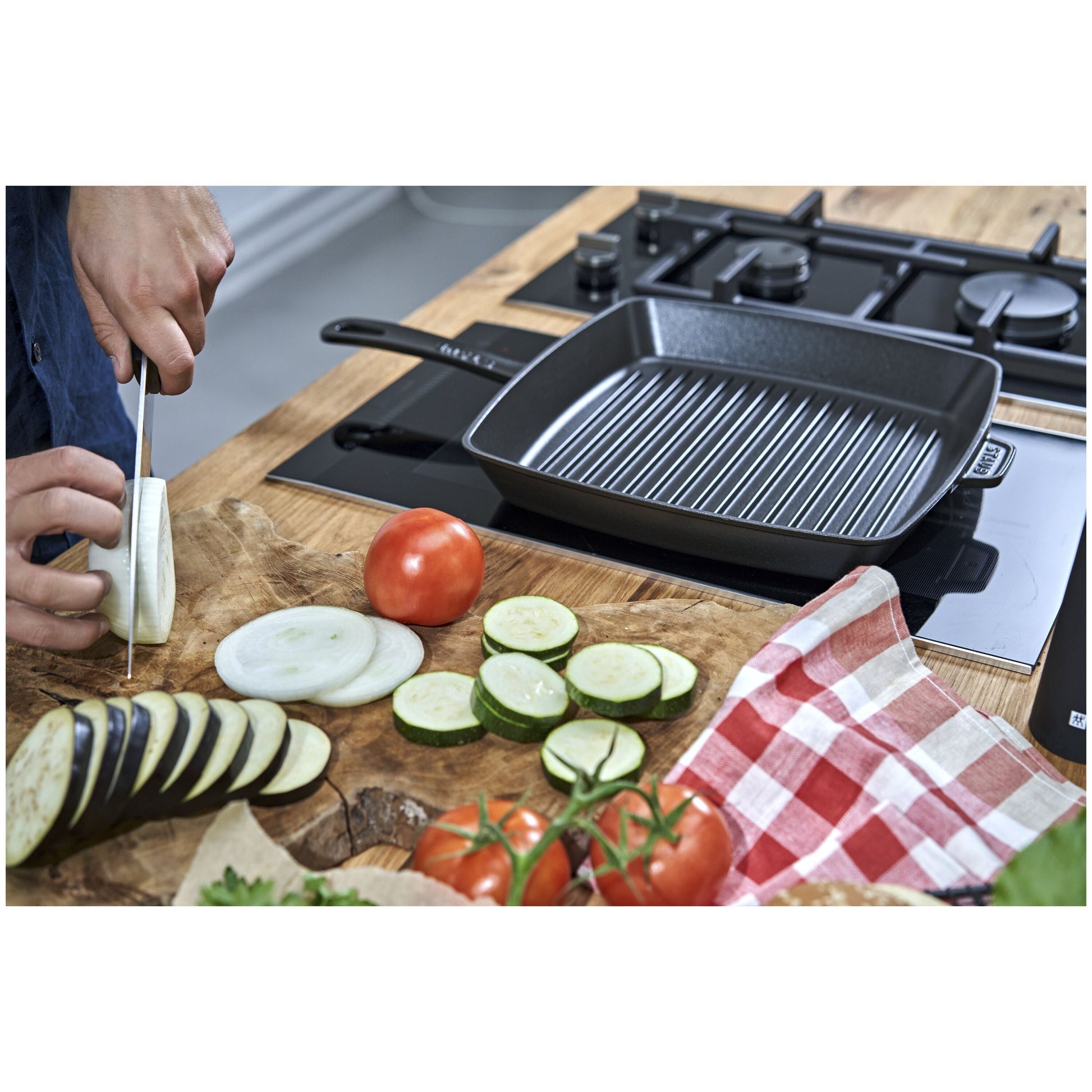 STAUB Grill Pans 30 cm Cast Iron Square American Grill, Black-12 Inch-DECOROLALA
