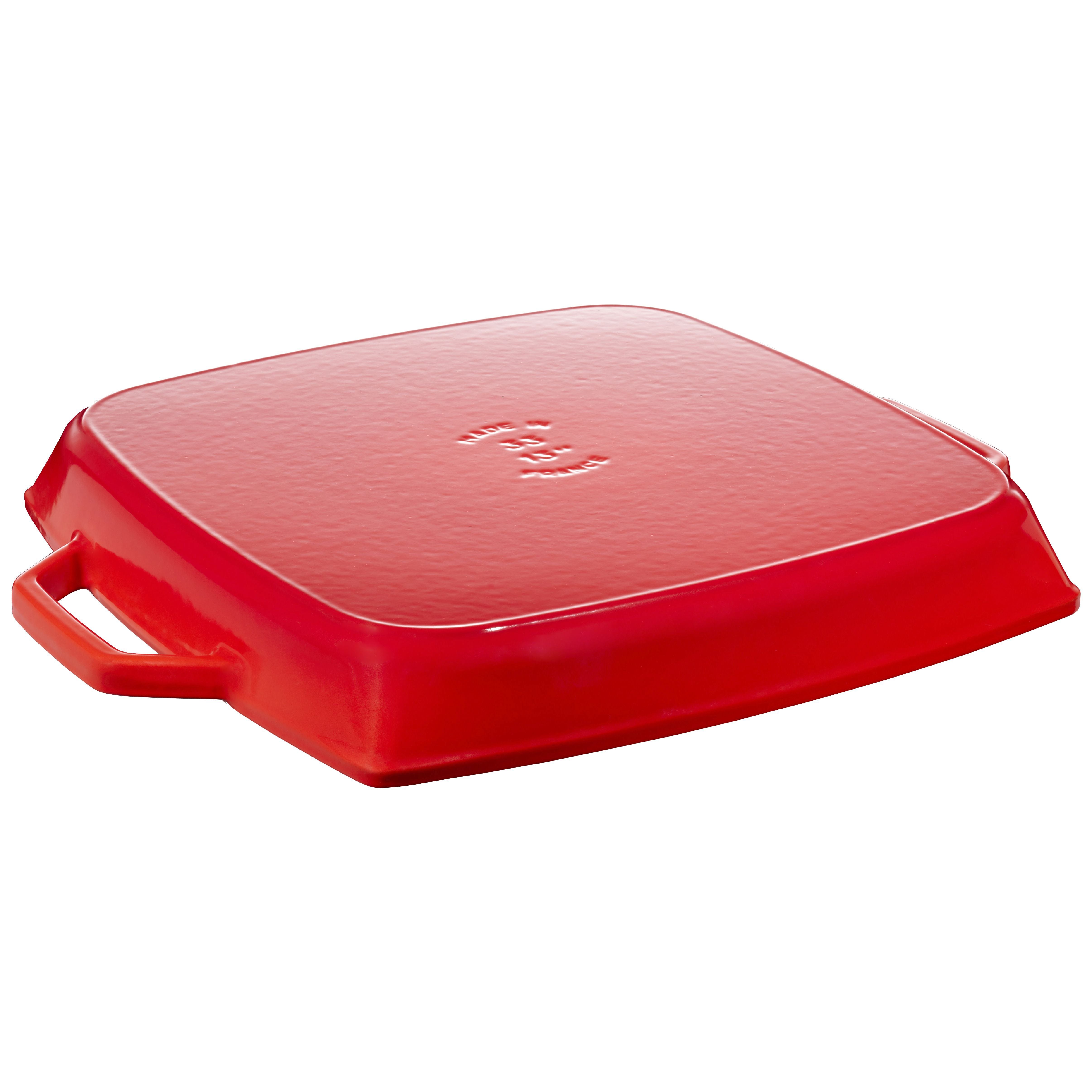 STAUB Grill Pans 33 cm / 13 inch Cast Iron Square Grill Pan, Cherry-13 Inch-DECOROLALA