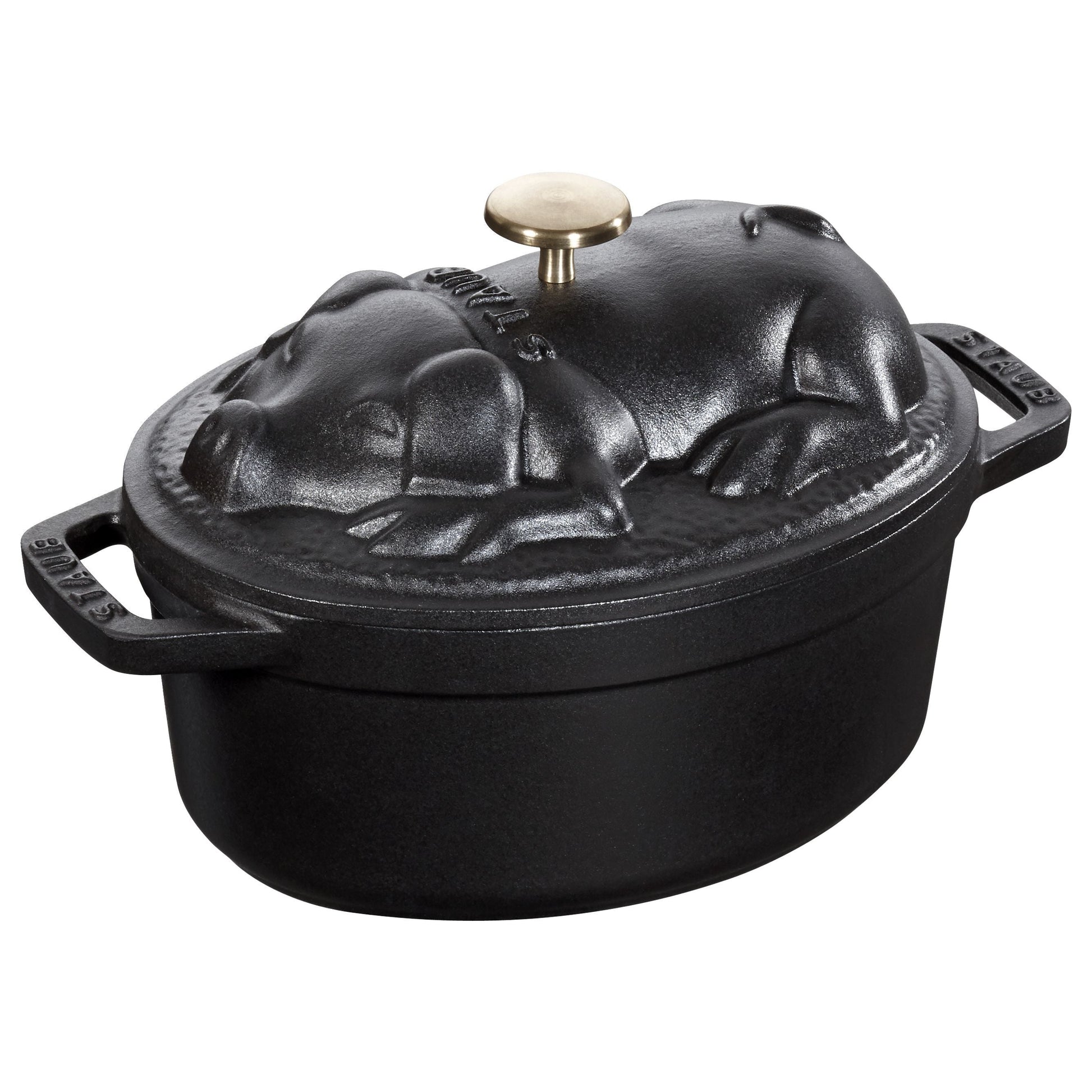 STAUB La Cocotte 1 L Cast Iron Oval Cocotte Pig Lid, Black-Cookware-DECOROLALA