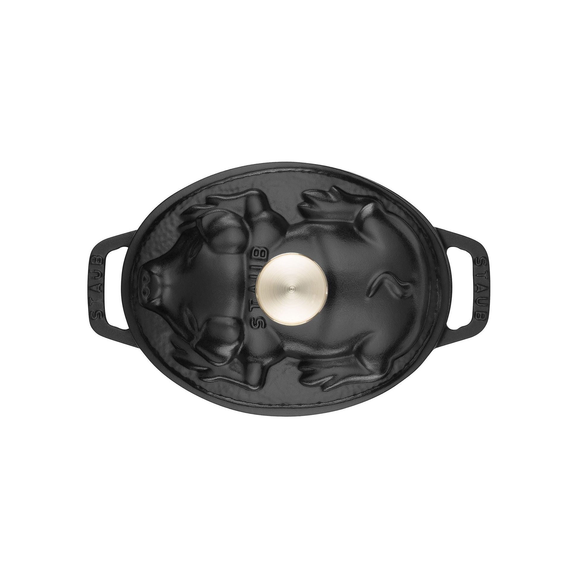 STAUB La Cocotte 1 L Cast Iron Oval Cocotte Pig Lid, Black-Cookware-DECOROLALA