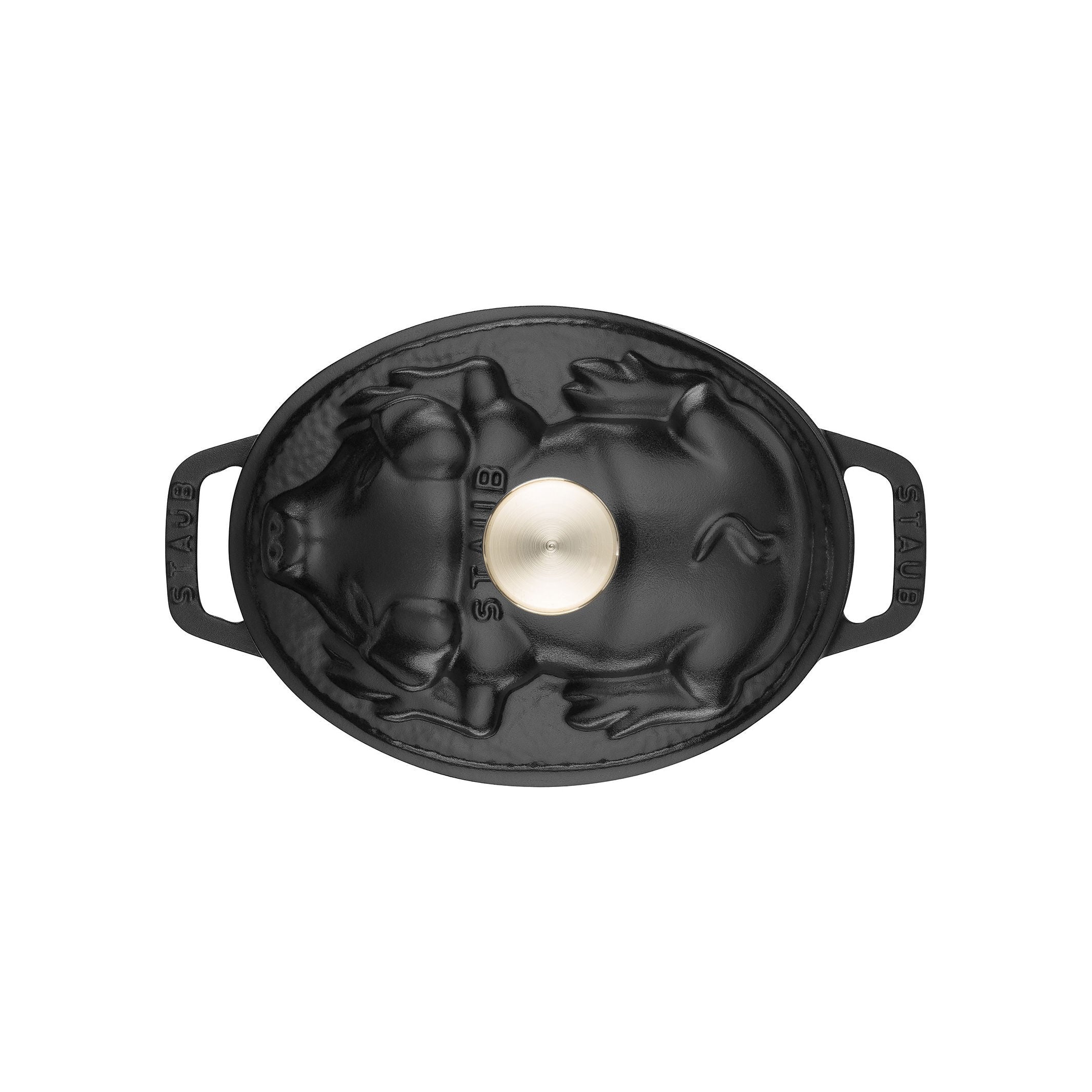 STAUB La Cocotte 1 L Cast Iron Oval Cocotte Pig Lid, Black-Cookware-DECOROLALA