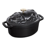 STAUB La Cocotte 1 L Cast Iron Oval Cocotte Pig Lid, Black-Cookware-DECOROLALA