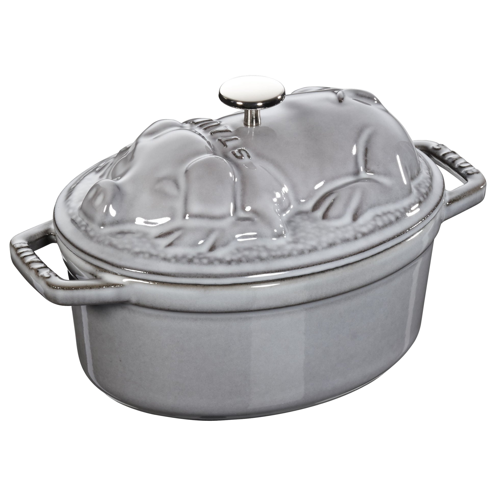 STAUB La Cocotte 1 L Cast Iron Oval Cocotte Pig Lid, Graphite-Grey-Cookware-DECOROLALA