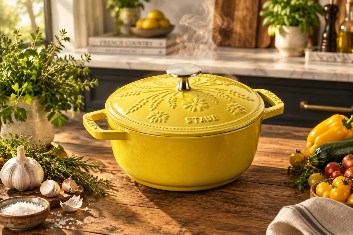 STAUB La Cocotte 1.1 L Cast Iron Round French Oven Marguerite, Citron-Cookware-DECOROLALA
