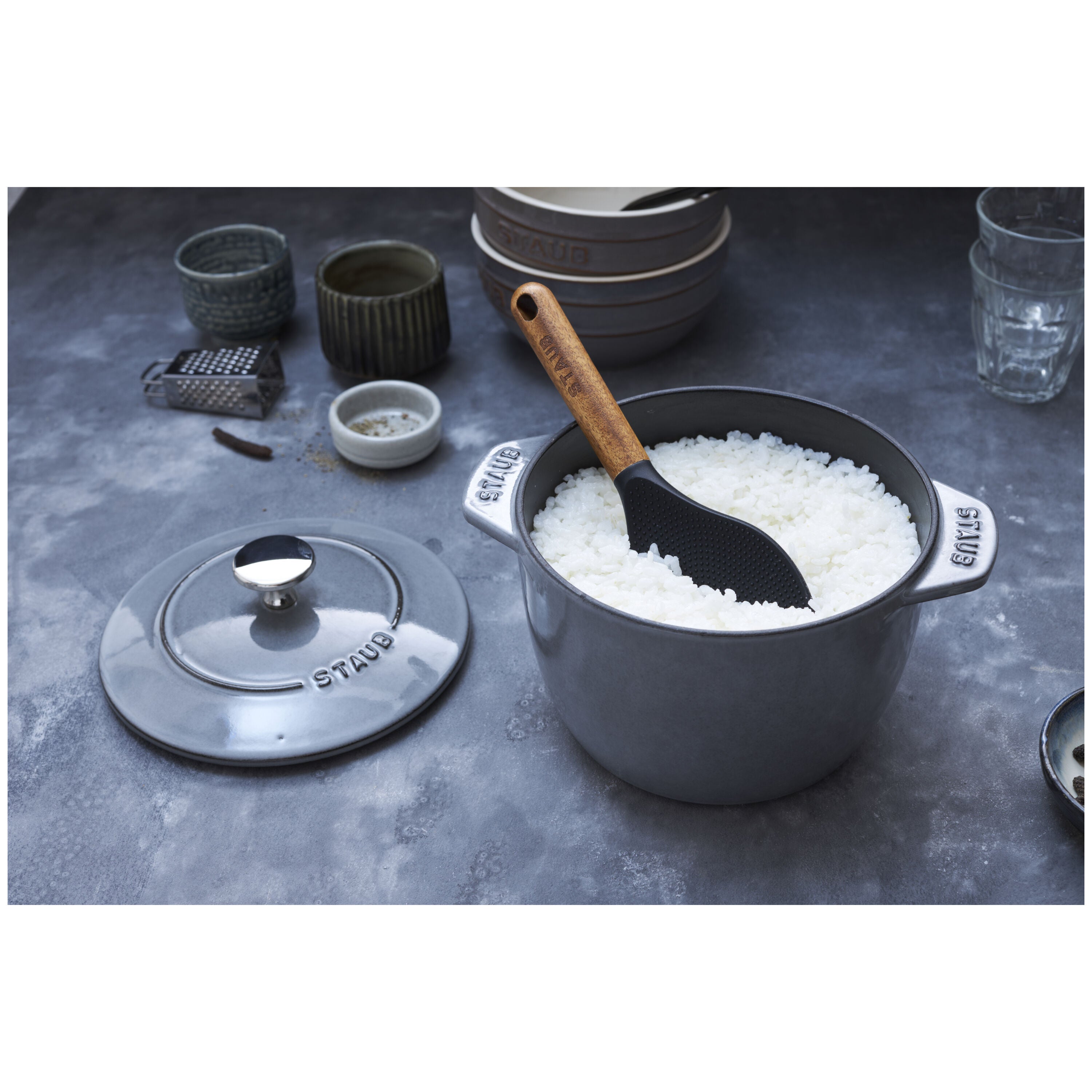 STAUB La Cocotte 1.75 L Cast Iron Round Rice Cocotte, Graphite-Grey-Cookware-DECOROLALA
