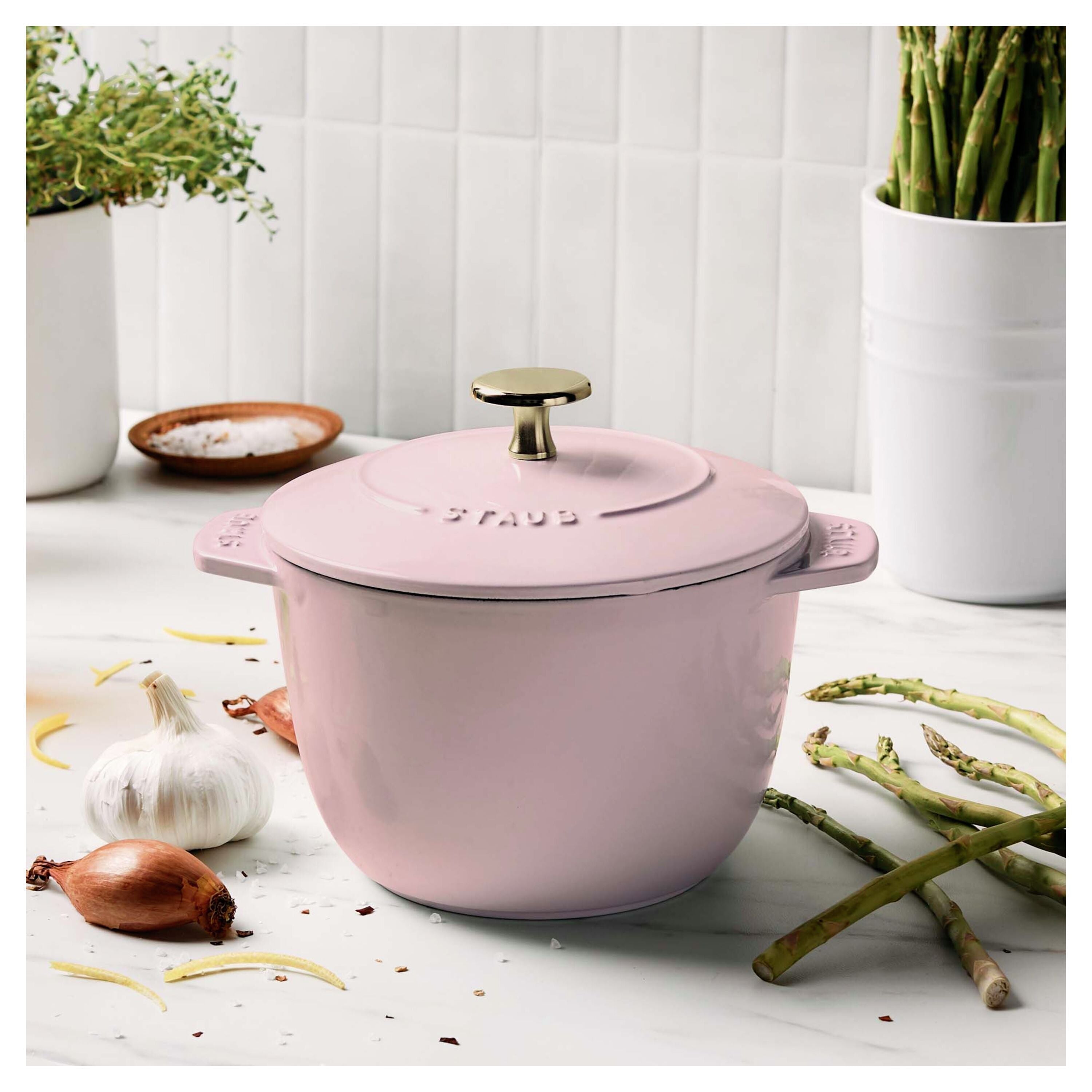 STAUB La Cocotte 1.75 L Cast Iron Round Rice Cocotte, Sorbet Rose-Cookware-DECOROLALA