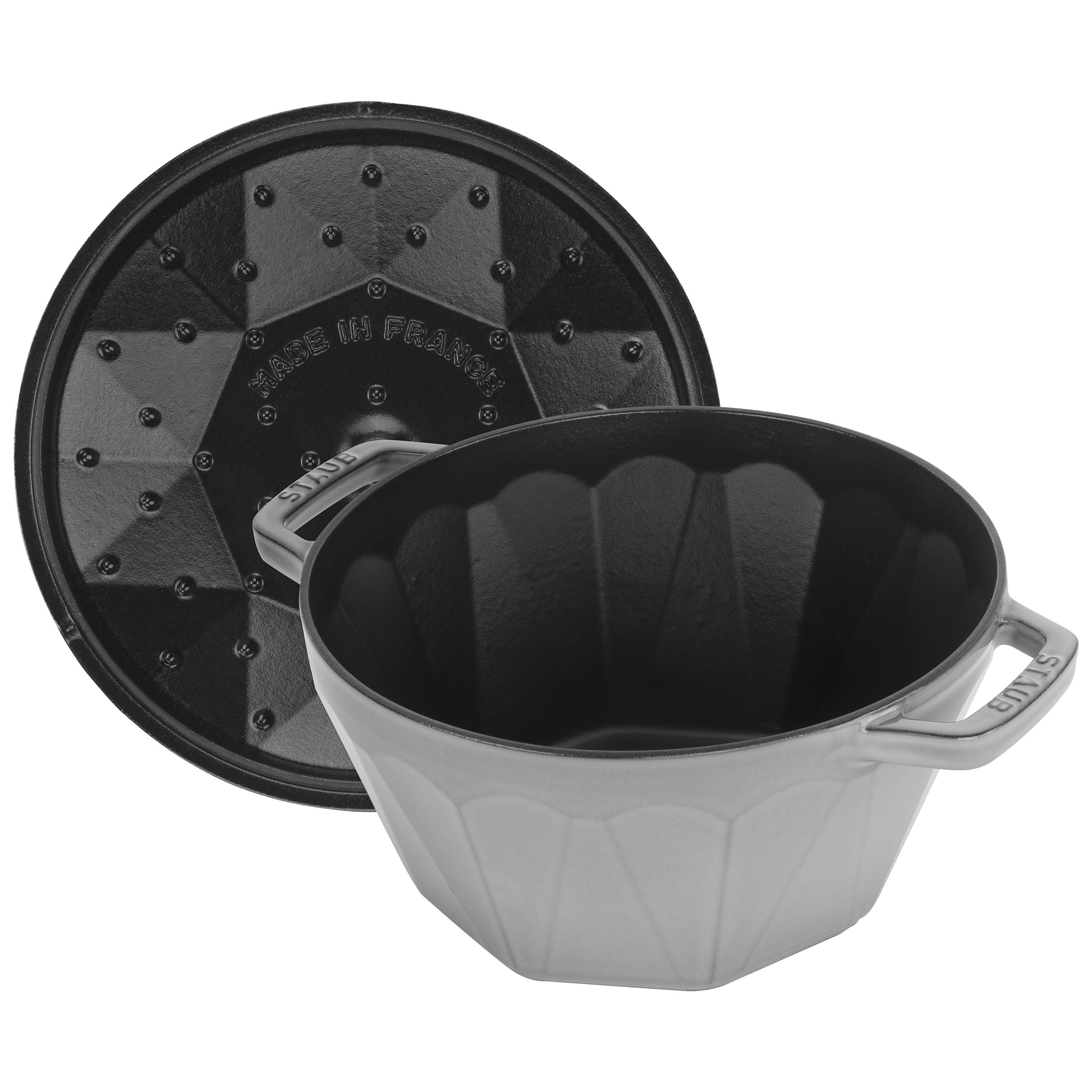 STAUB La Cocotte 2.8 L Cast Iron Round Cocotte Diamond, Graphite-Grey-n/a-DECOROLALA