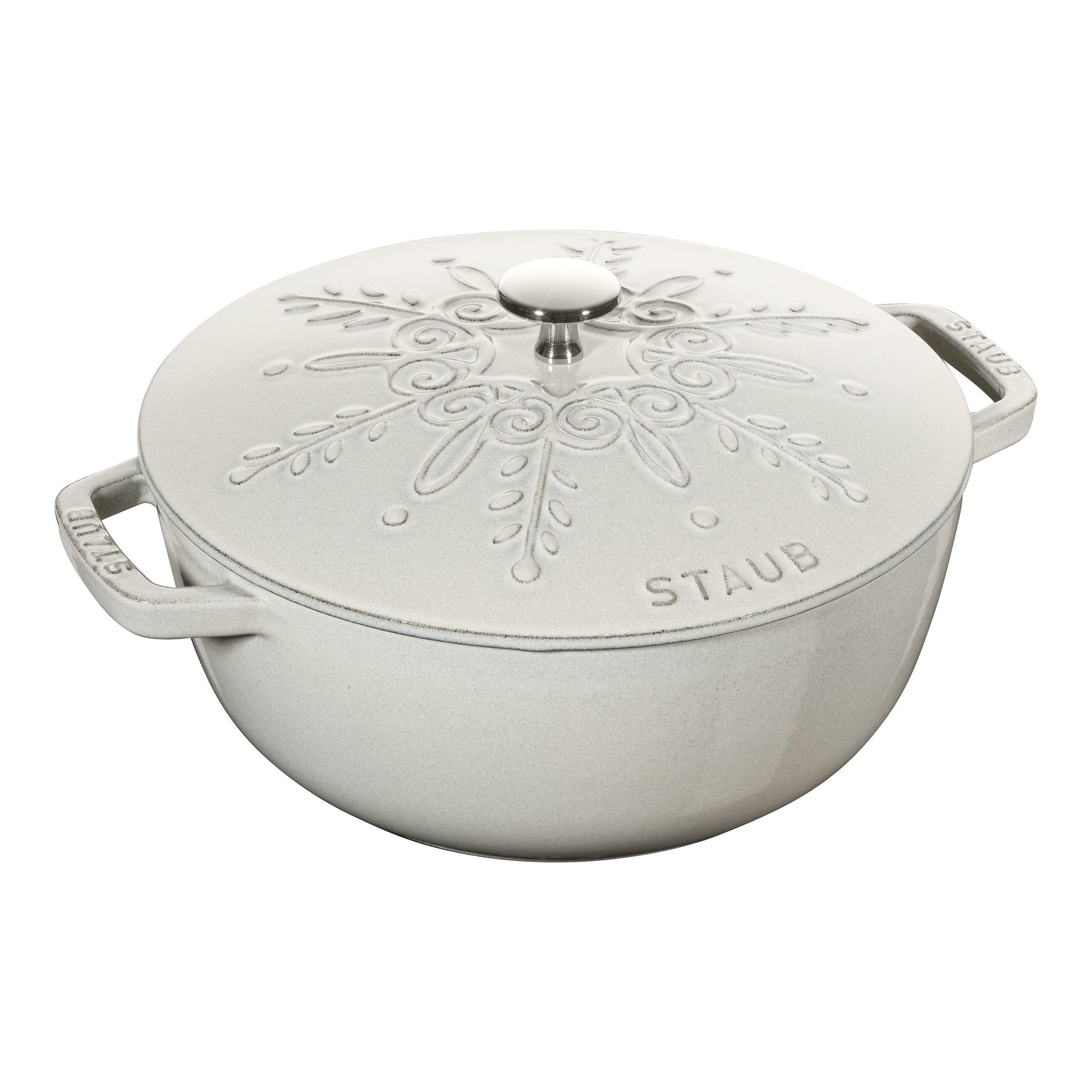 STAUB La Cocotte 3.6 L Cast Iron Round French Oven Snowflake, White Truffle-Cookware-DECOROLALA