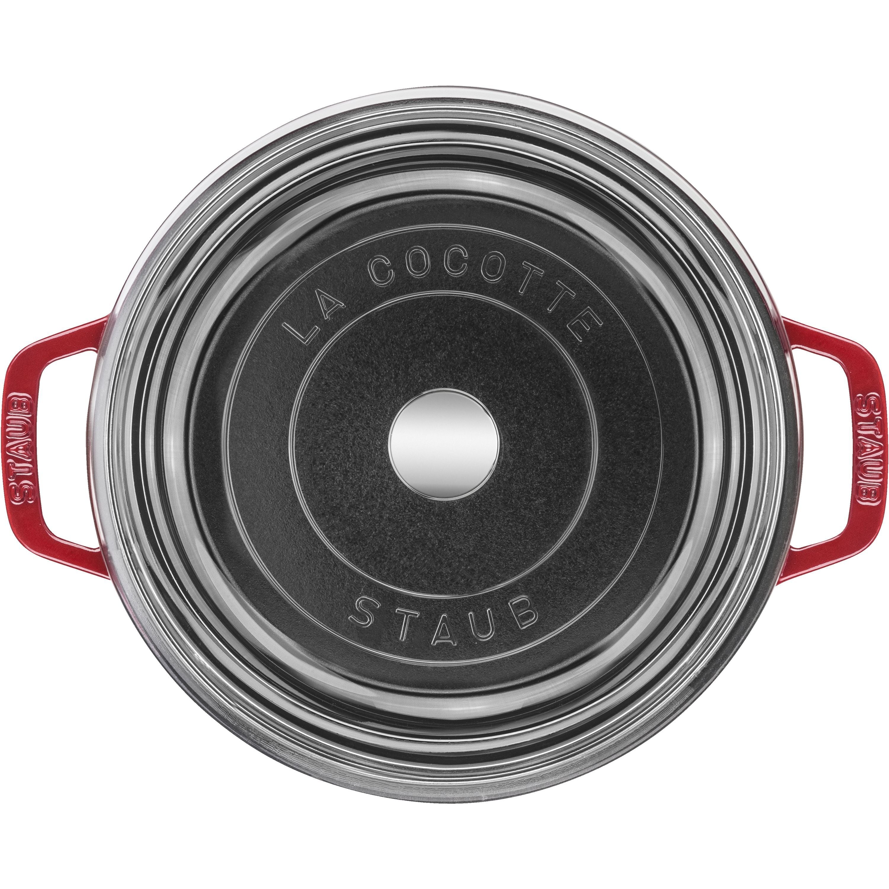 STAUB La Cocotte 3.8 L Cast Iron Round Cocotte With Glass Lid, Cherry-n/a-DECOROLALA