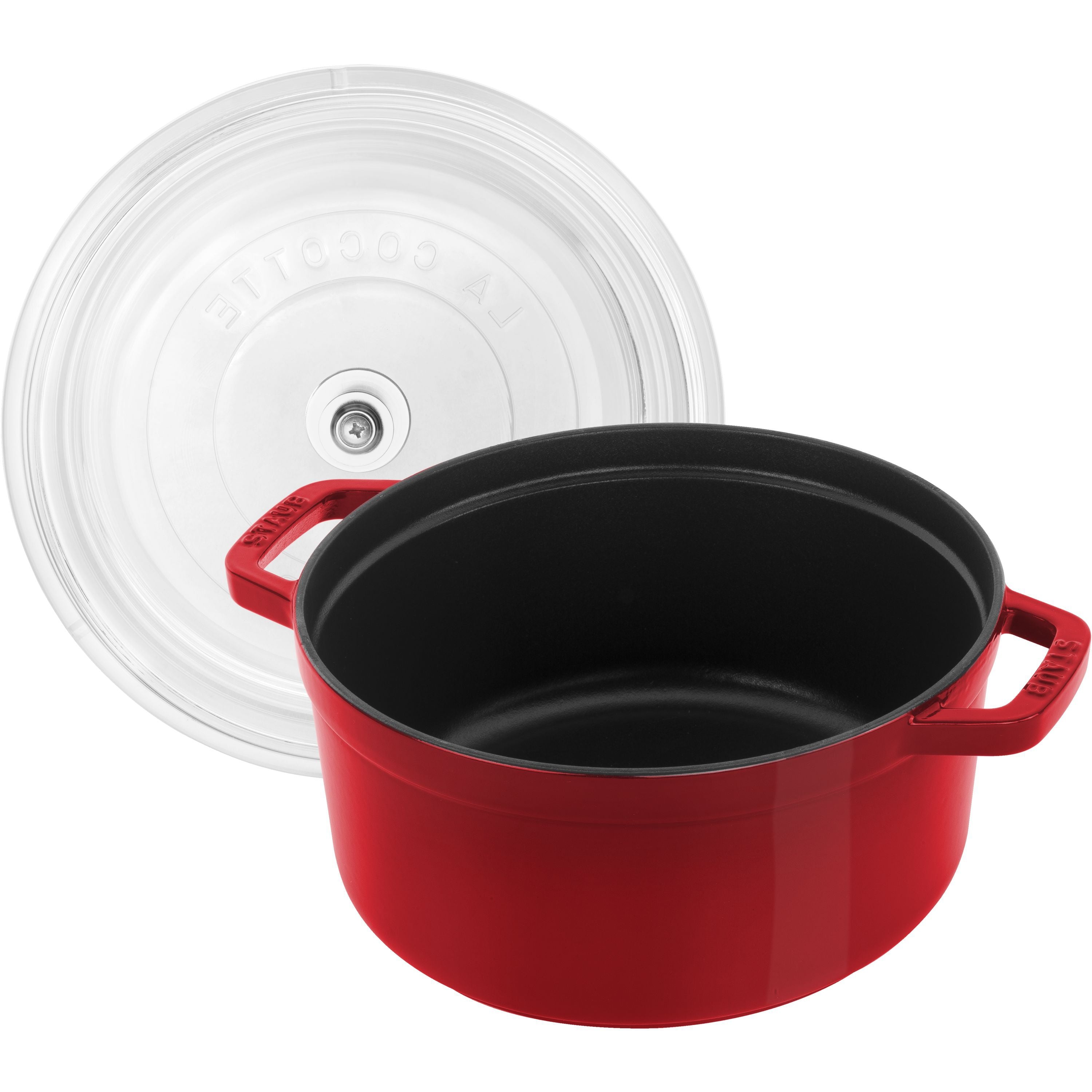 STAUB La Cocotte 3.8 L Cast Iron Round Cocotte With Glass Lid, Cherry-n/a-DECOROLALA