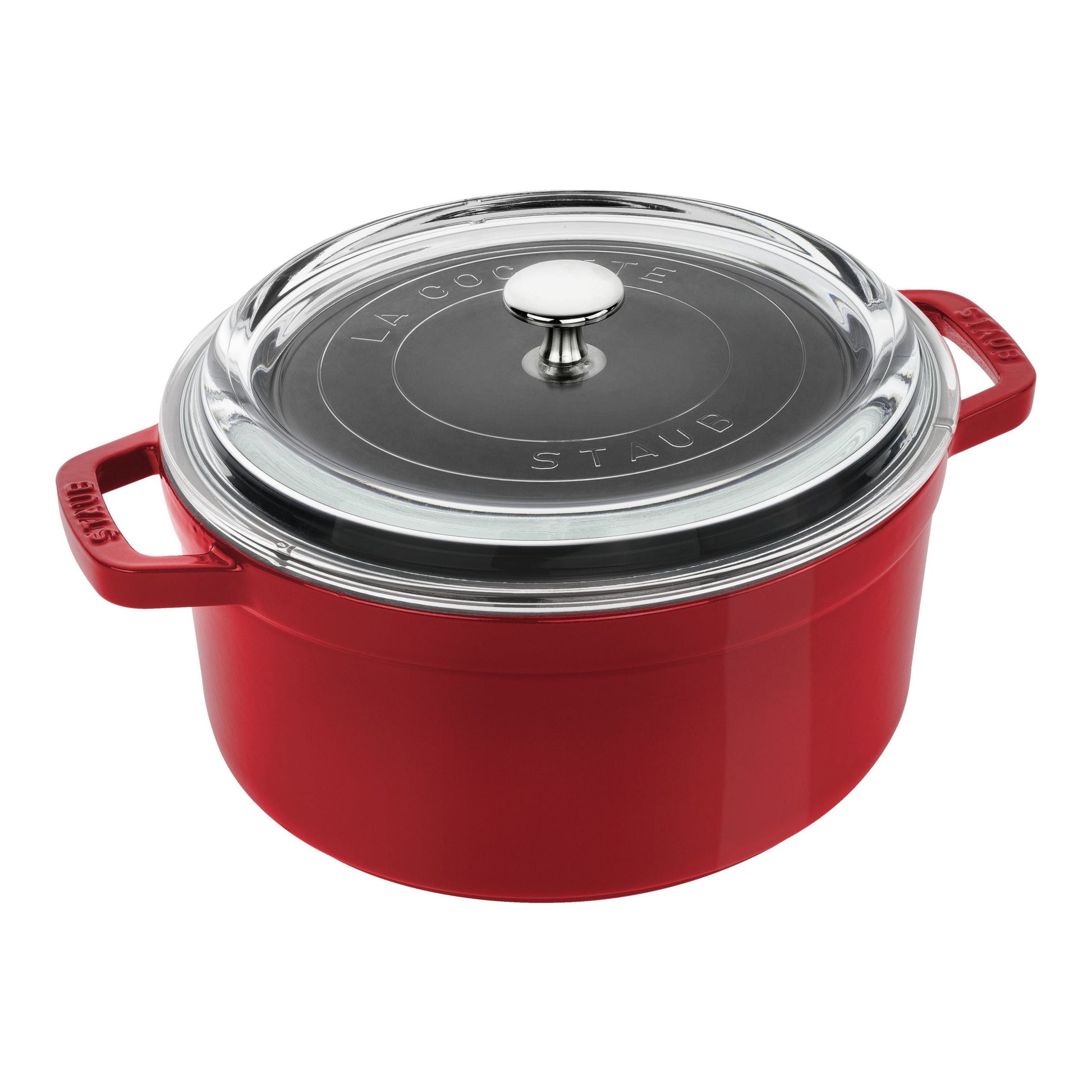 STAUB La Cocotte 3.8 L Cast Iron Round Cocotte With Glass Lid, Cherry-n/a-DECOROLALA