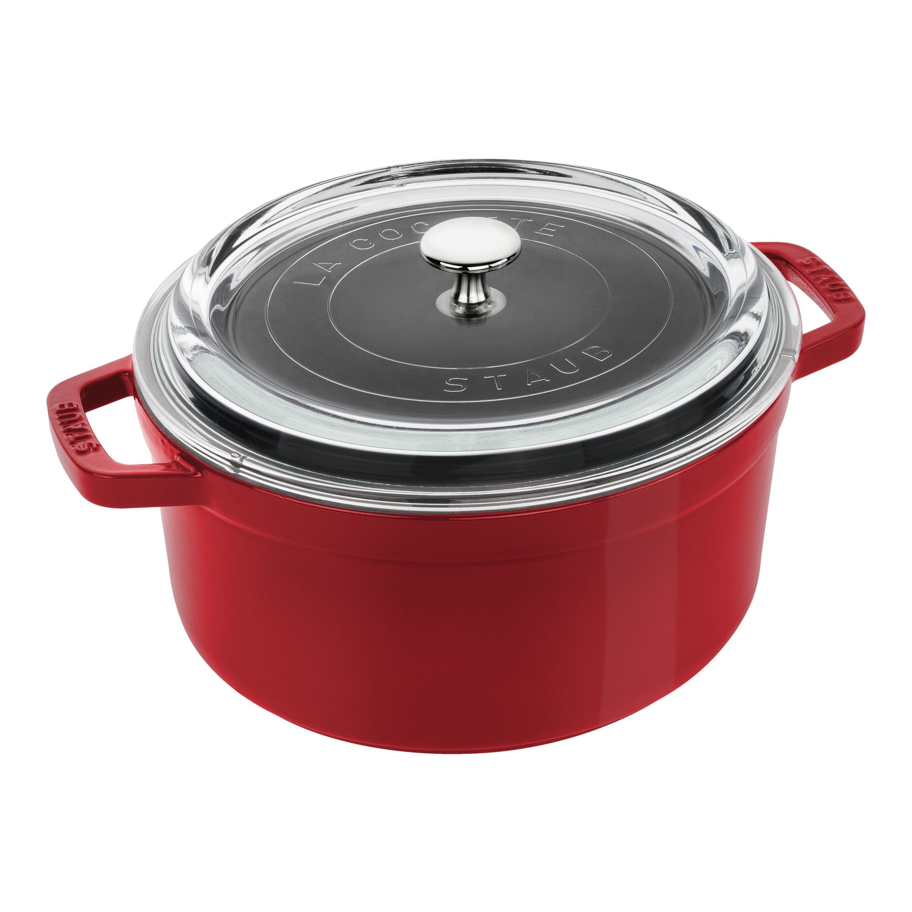 STAUB La Cocotte 3.8 L Cast Iron Round Cocotte With Glass Lid, Cherry-n/a-DECOROLALA