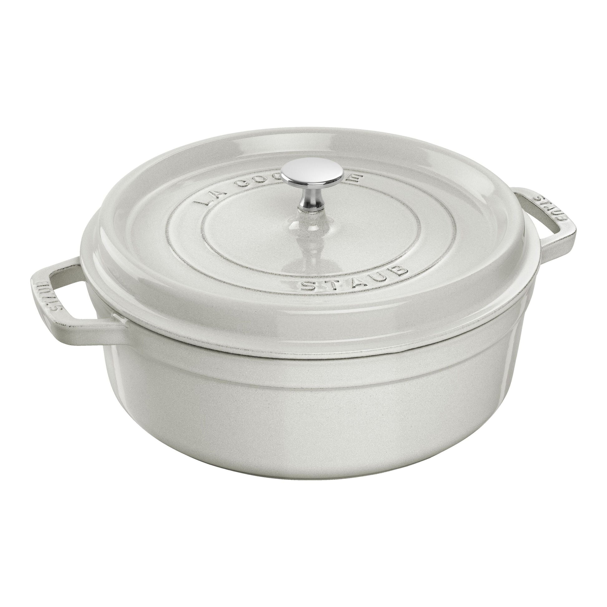 STAUB La Cocotte 4 L Cast Iron Round Cocotte Flat, White Truffle-Cocotte-DECOROLALA