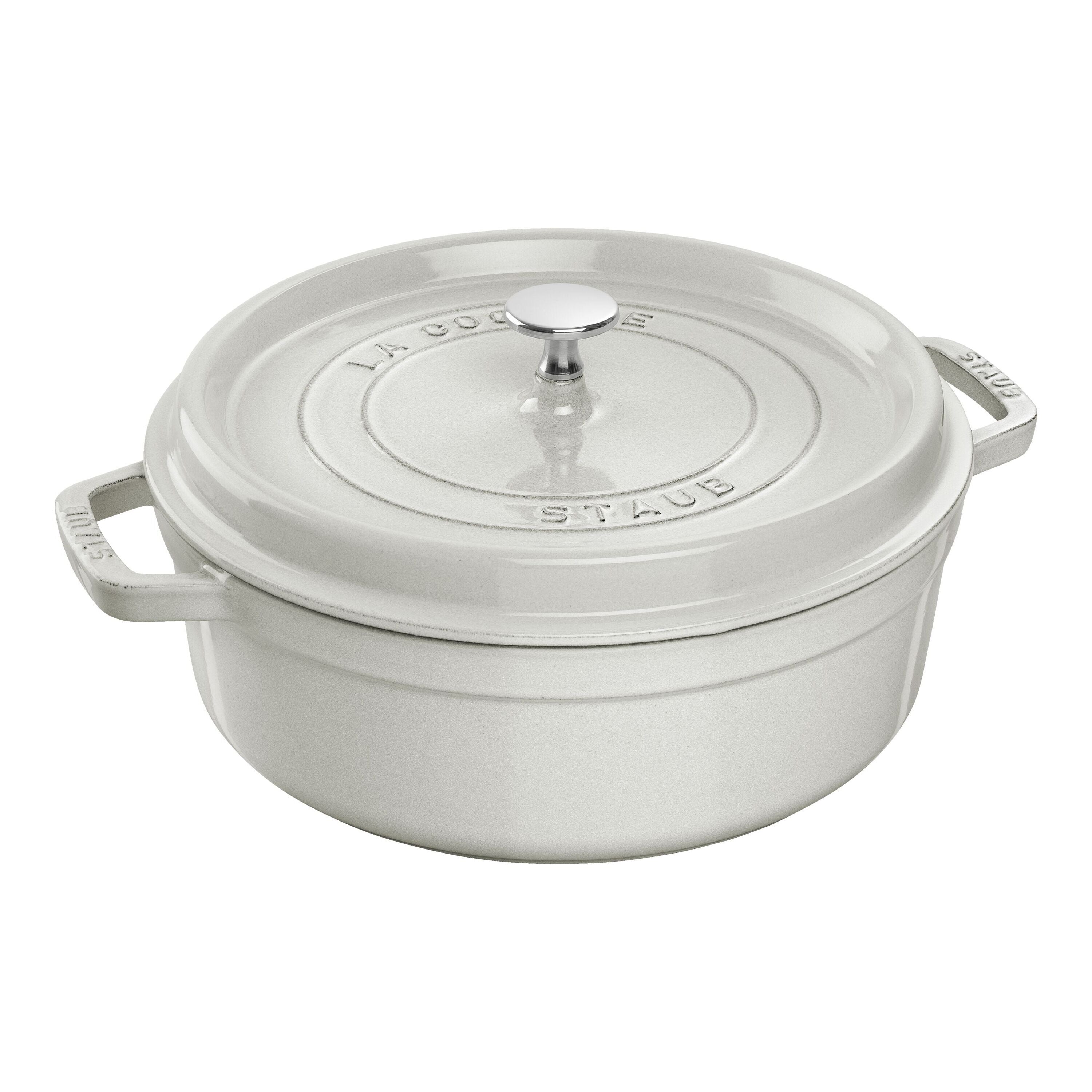 STAUB La Cocotte 4 L Cast Iron Round Cocotte Flat, White Truffle-Cocotte-DECOROLALA